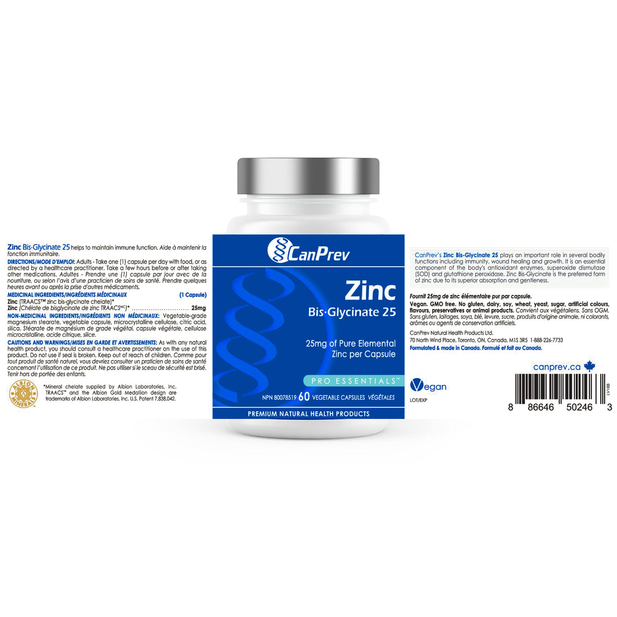 CanPrev Zinc Bisglycinate Chelate 25mg Capsules, 60 Capsules, 60 Day Supply