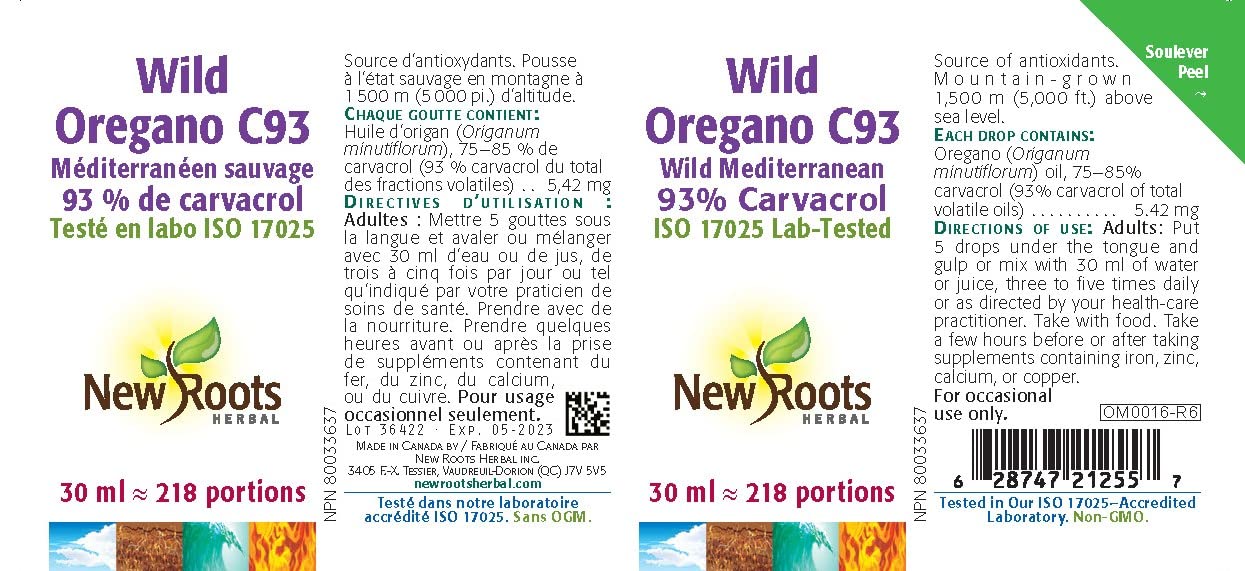 New Roots Herbal - Wild Oregano C93, 15ml Liquid Drops 109-Servings - Wild Mediterranean 93% Carvacrol - Organic Olive Oil Blend - Steam-Distilled, Wild-Crafted Oregano Oil from Origanum Minutiflorum
