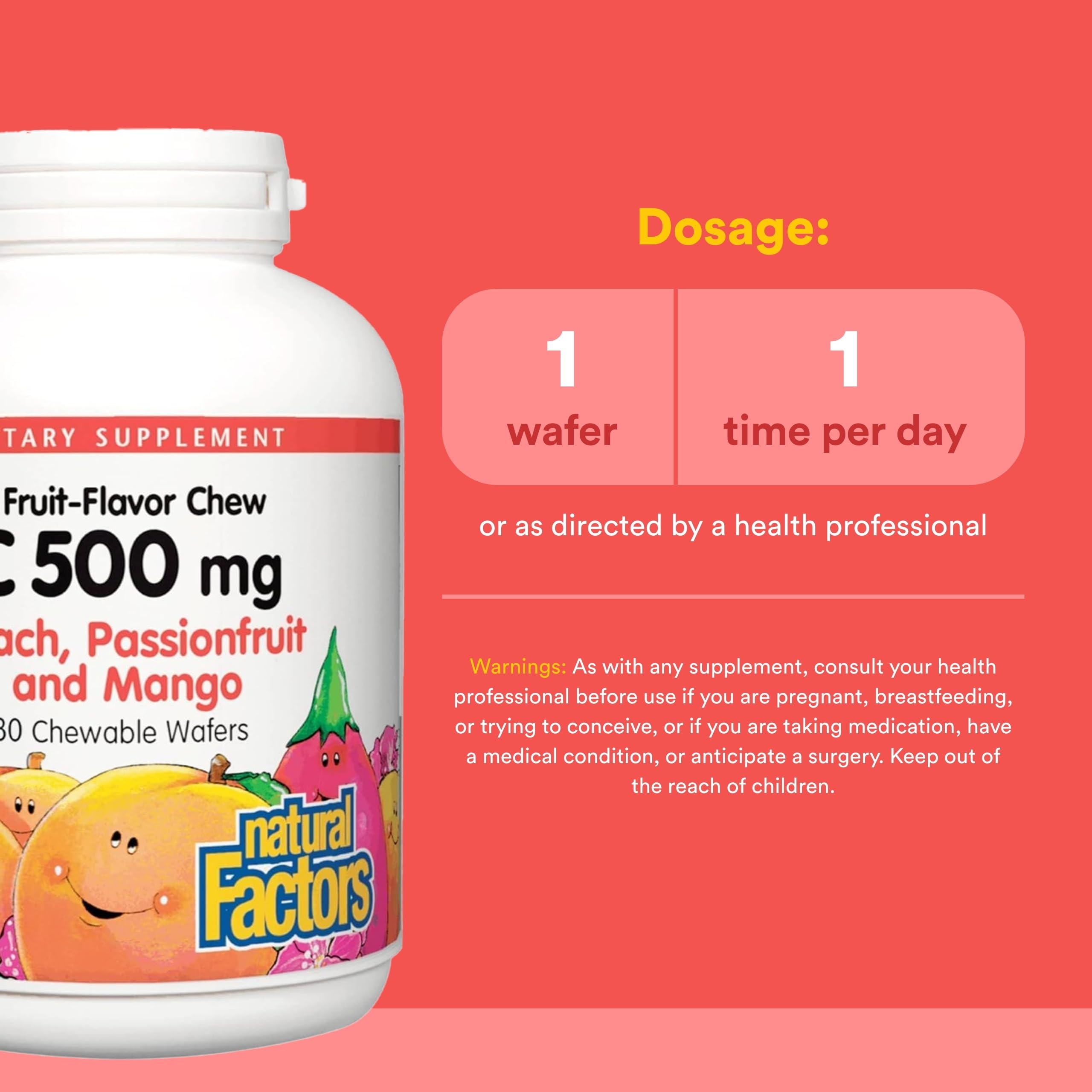 Natural Factors 100% Natural Fruit Chew C (500mg) Peach Passion & Mango 180 wafrs