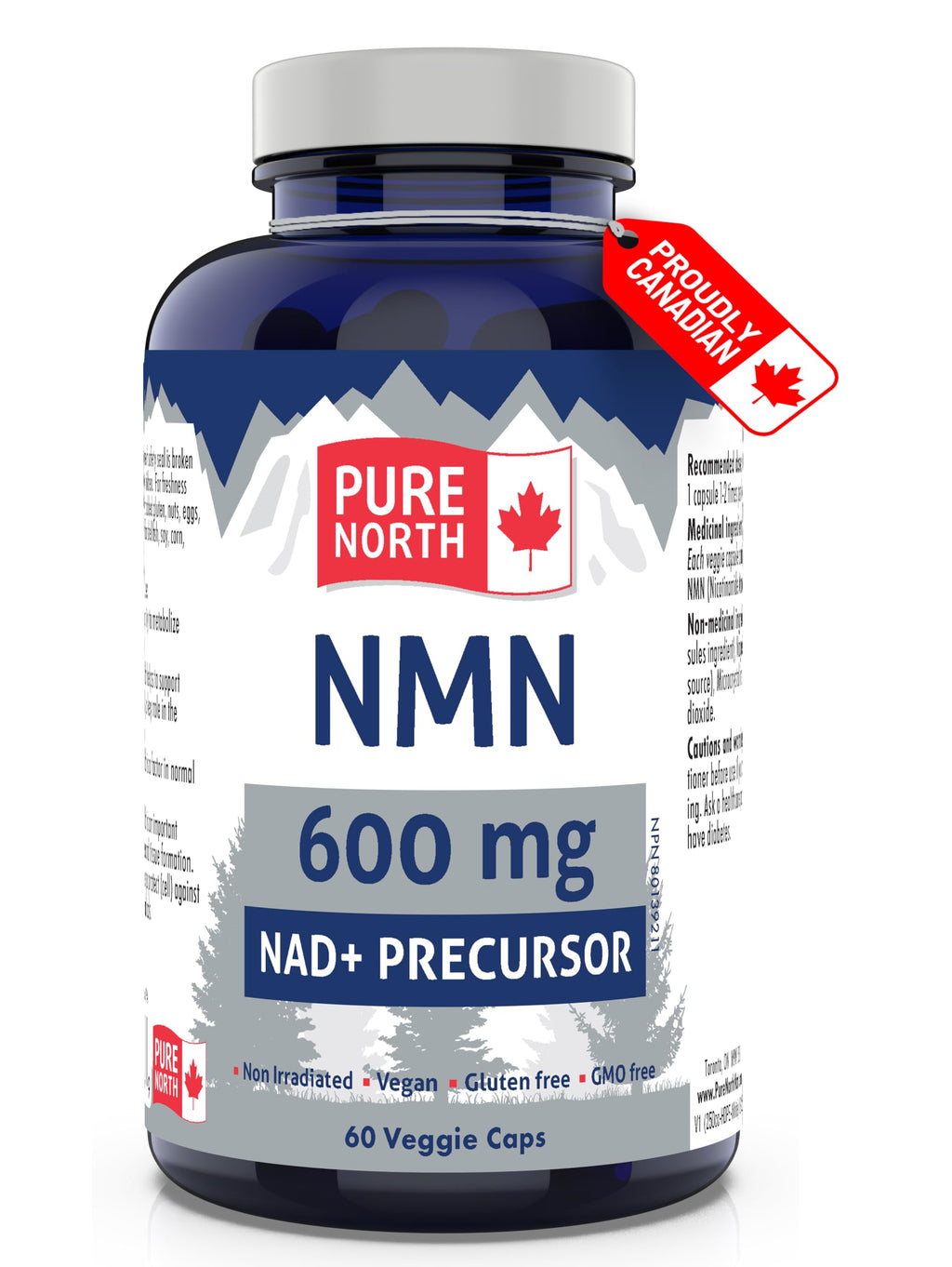 PURE NORTH NATURALS NMN 600mg, 60 Veggie Capsules, 30-Day Supply, Nicotinamide Mononucleotide for Enhanced Metabolic Function, Cellular Energy, and Cognitive Support, Non-GMO, Gluten, Dairy & Vegan