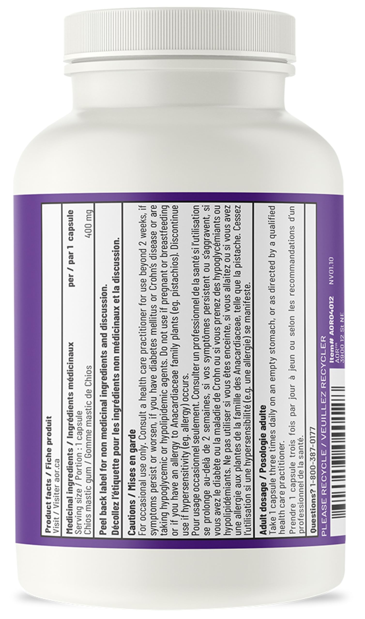 AOR Mastica Chios Gélules Végétaliennes 400 mg, 120 Comprimés, Approvisionnement de 40 Jours – Gomme de Mastic Pure de l'Arbre à Pistache Grec – Soutient le Confort Digestif – Supplément de Gomme de Mastic Chios pour l'Estomac et l'Intestin