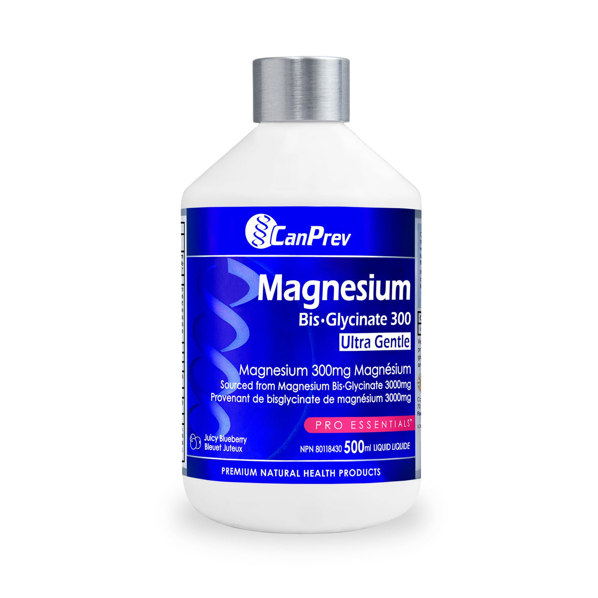 CanPrev Magnesium Bisglycinate Liquid, 300mg, 500ml, 33 Servings, Blueberry