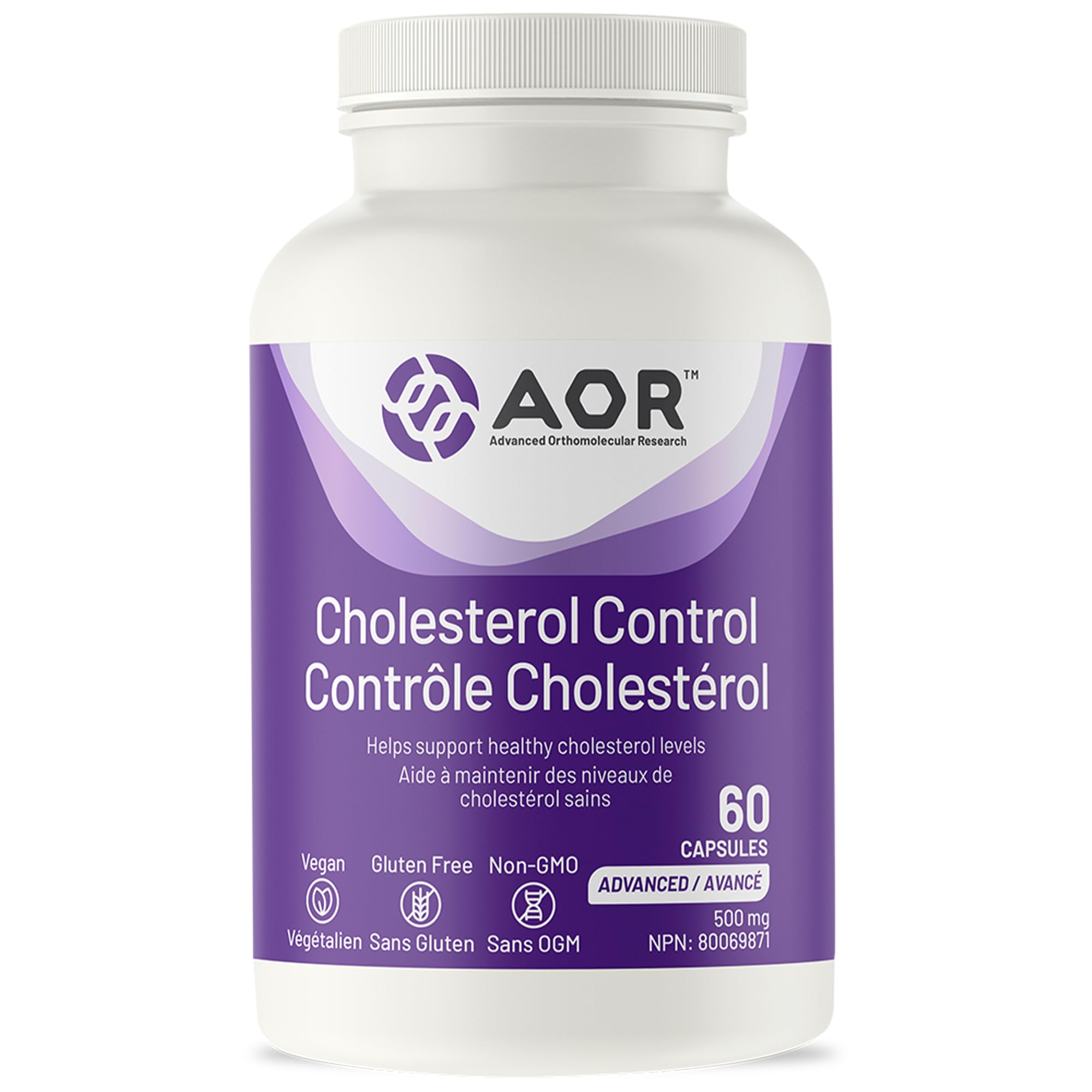 AOR Contrôle du cholestérol 500mg, 60 gélules, approvisionnement de 30 jours - Supplément de bergamote d'agrumes pour des niveaux de cholestérol équilibrés, soutient un métabolisme lipidique sain - Formule sans OGM et végétalienne pour la santé cardiaque