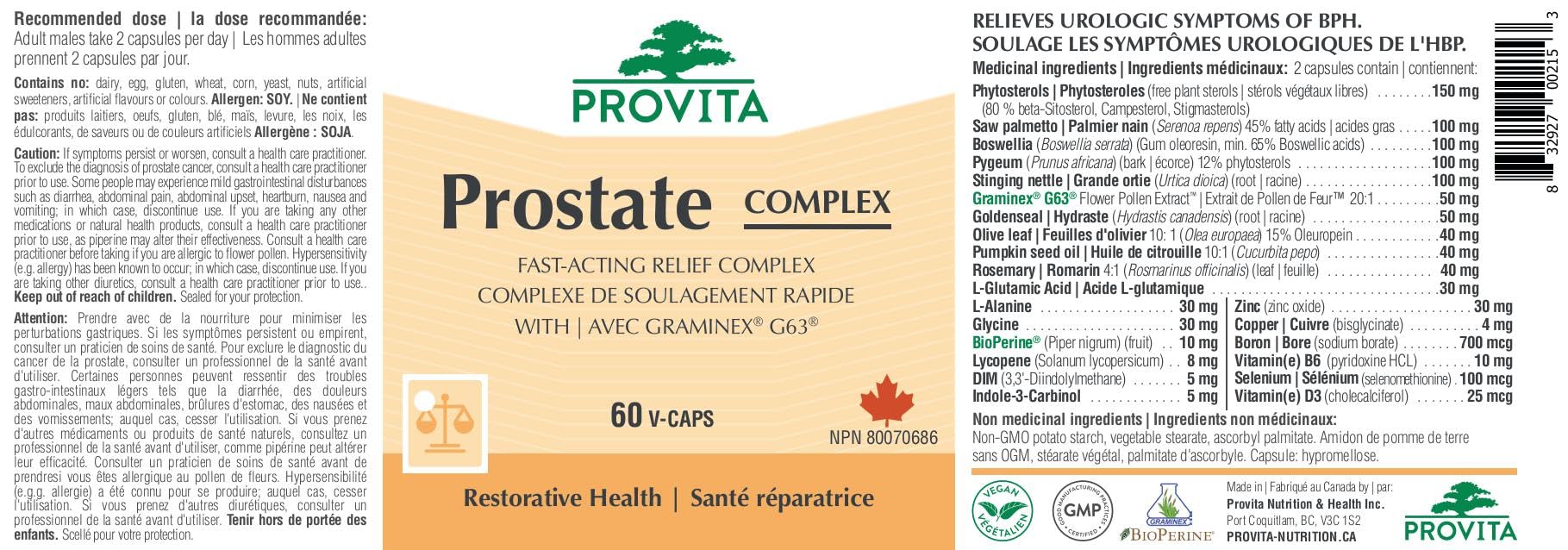 Prostate Pro™ - Soulagement de la prostate par Provita | Soutient la santé et la fonction de la prostate | Soulage les mictions nocturnes douloureuses et fréquentes | Suppléments pour la prostate pour hommes | 60 gélules