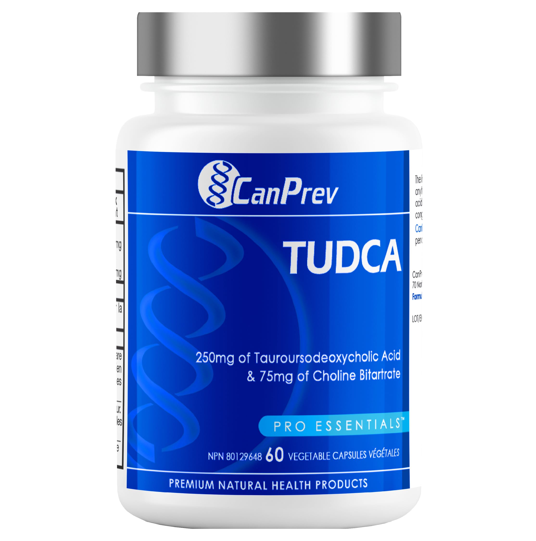 CanPrev Supplément TUDCA 250mg + Choline 75mg, 60 gélules pour 30 jours, favorise la santé et la fonction hépatiques - Formulé pour le bien-être et l'équilibre digestif - Formule de sels biliaires Belly Aid pour le soutien digestif