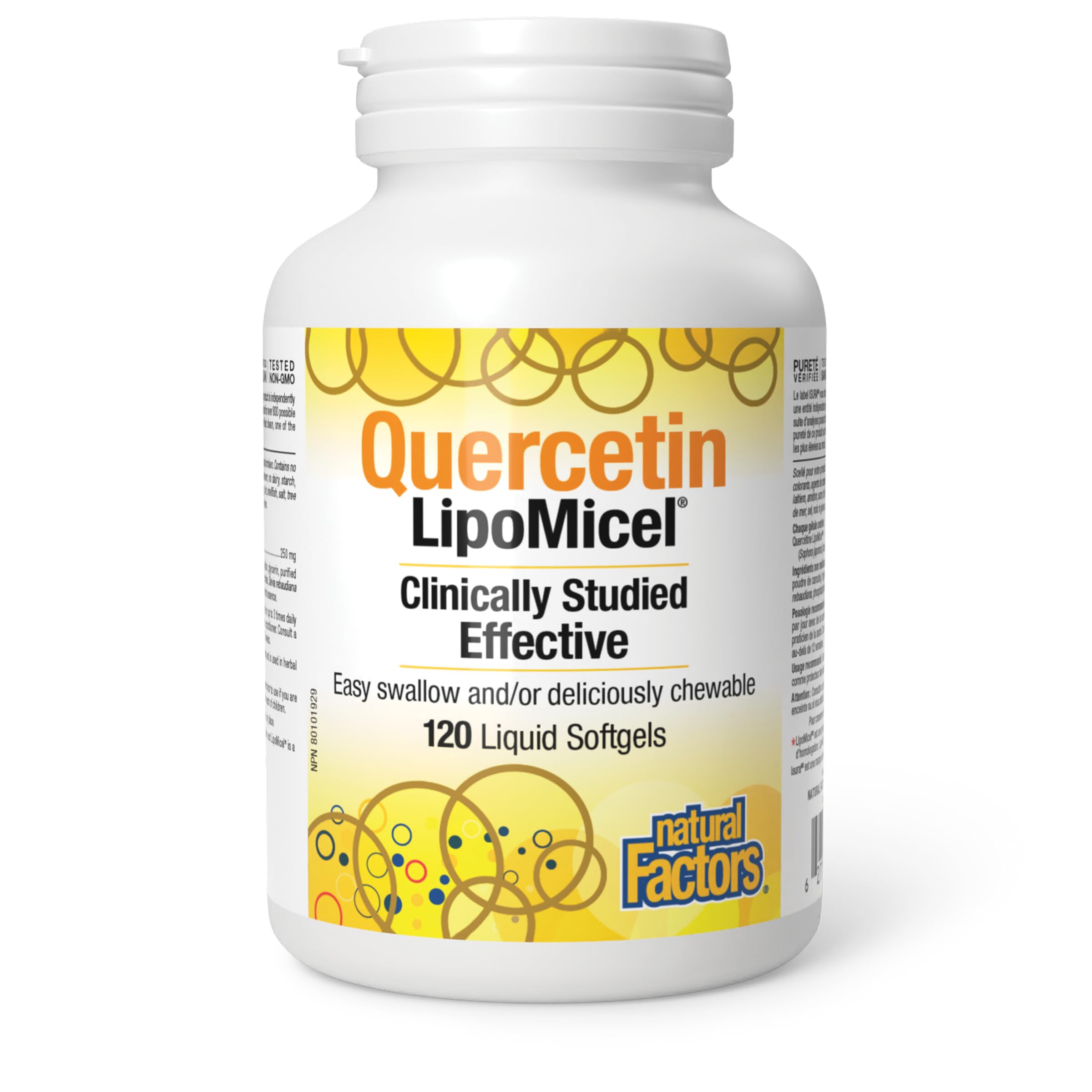 Natural Factors Quercetin Supplement LipoMicel, 120 Liquid Softgels, 250 mg per Liquid Softgel, Source of Antioxidants, Easy to Swallow, Proudly Canadian