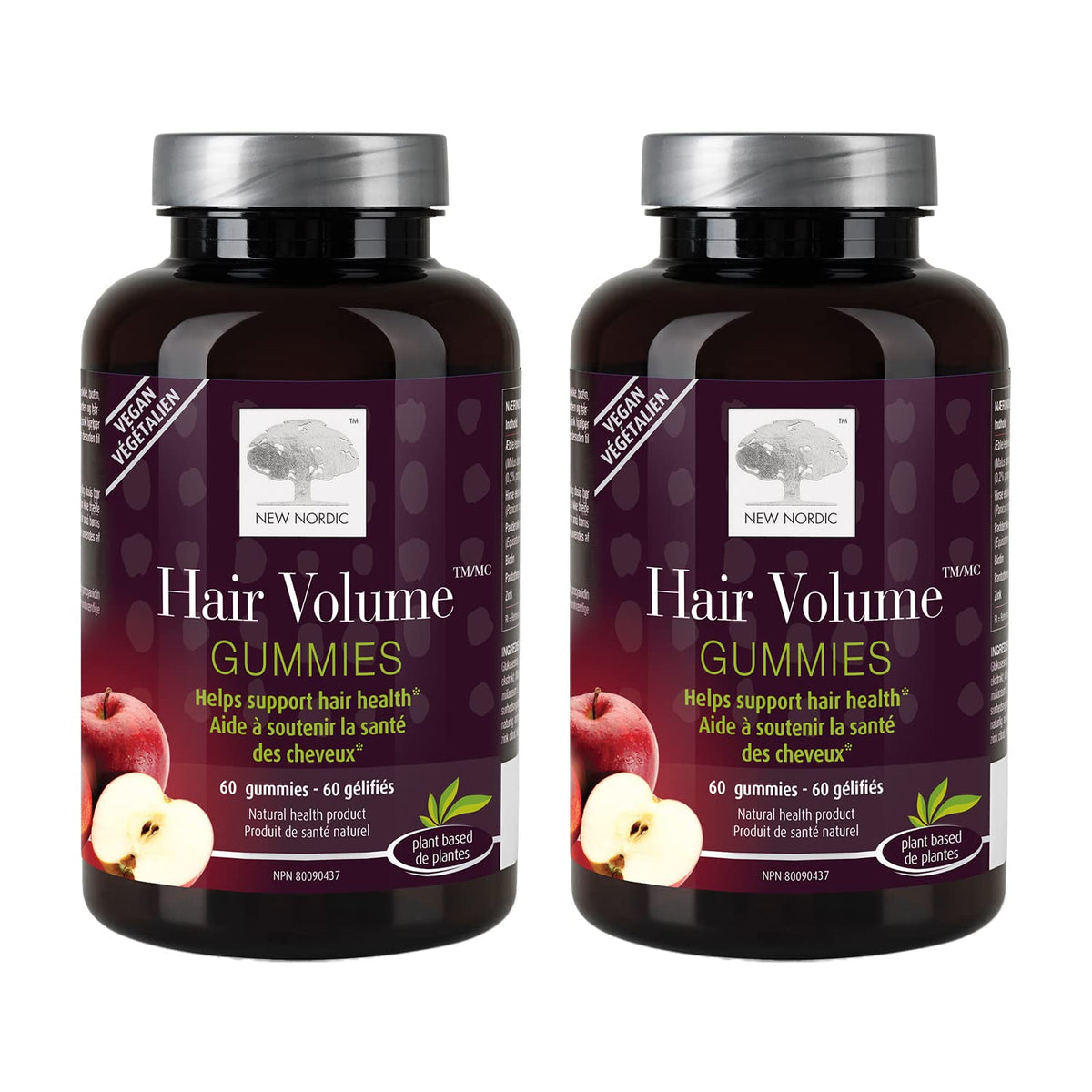 New Nordic Hair Volume Biotin Gummies for Adults, Zinc, Apple, 120 Gummies