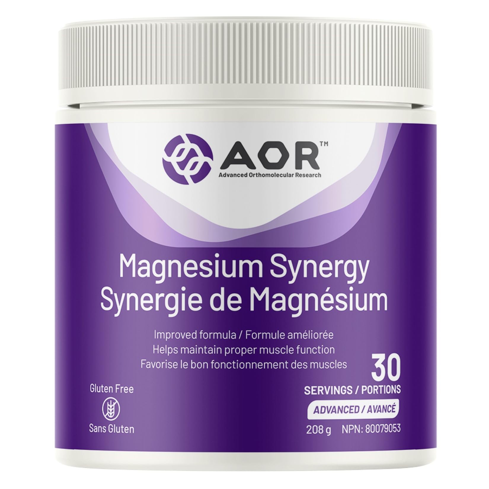 AOR Magnésium Synergy Poudre 208g 30 portions - Supplément de Magnésium Végétalien pour Hommes et Femmes - Soutient la Santé des Os, un Sommeil Réparateur et la Relaxation Musculaire - Facile à mélanger, Goût Citron sans Sucre, sans Gluten