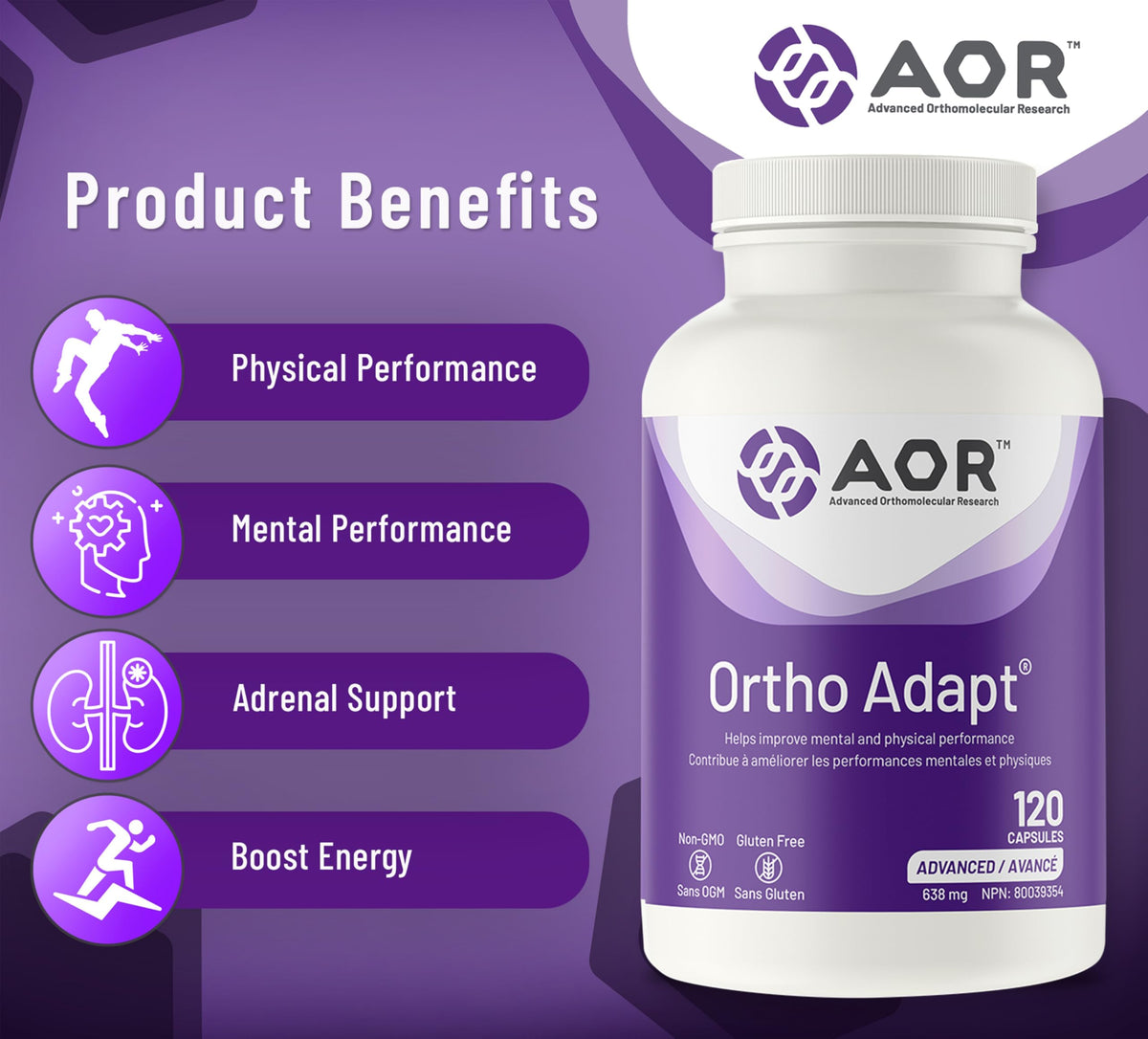 AOR Ortho Adapt, Adaptogen Blend, Rhodiola Rosea, GMO-Free, 120 Capsules