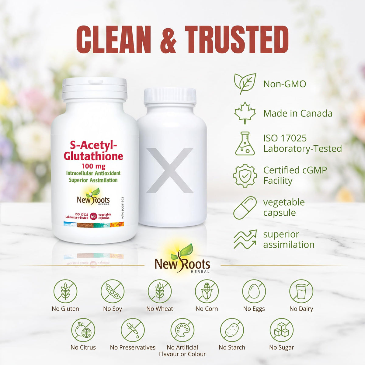 New Roots Herbal - S-Acetyl-Glutathione 100mg - 60 Veg Capsules