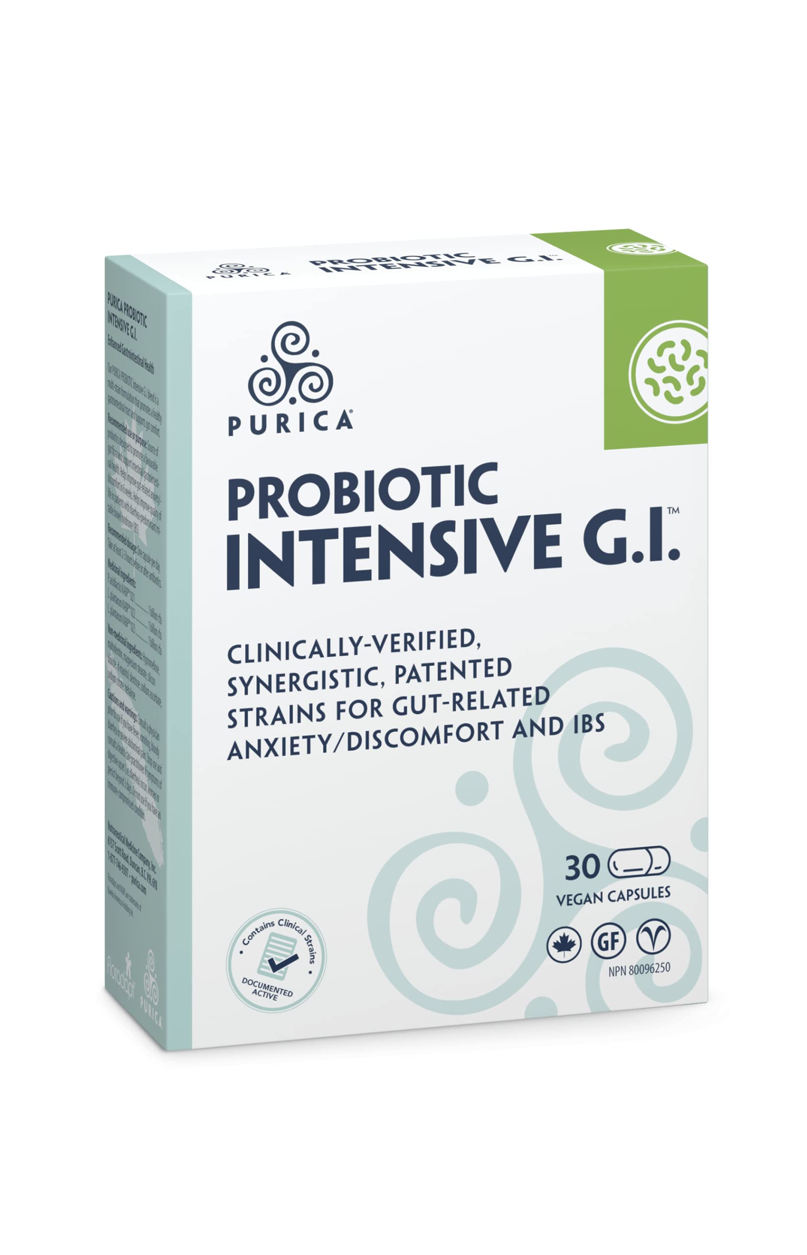 PURICA Probiotic Intensive GI 30 Vegan Capsules, 30-Day Supply, Support Digestive Balance, Comfort and Regularity, Probiotic Strains for Optimal Gut Flora, Help Reduce Occasional Bloating, Gluten-Free