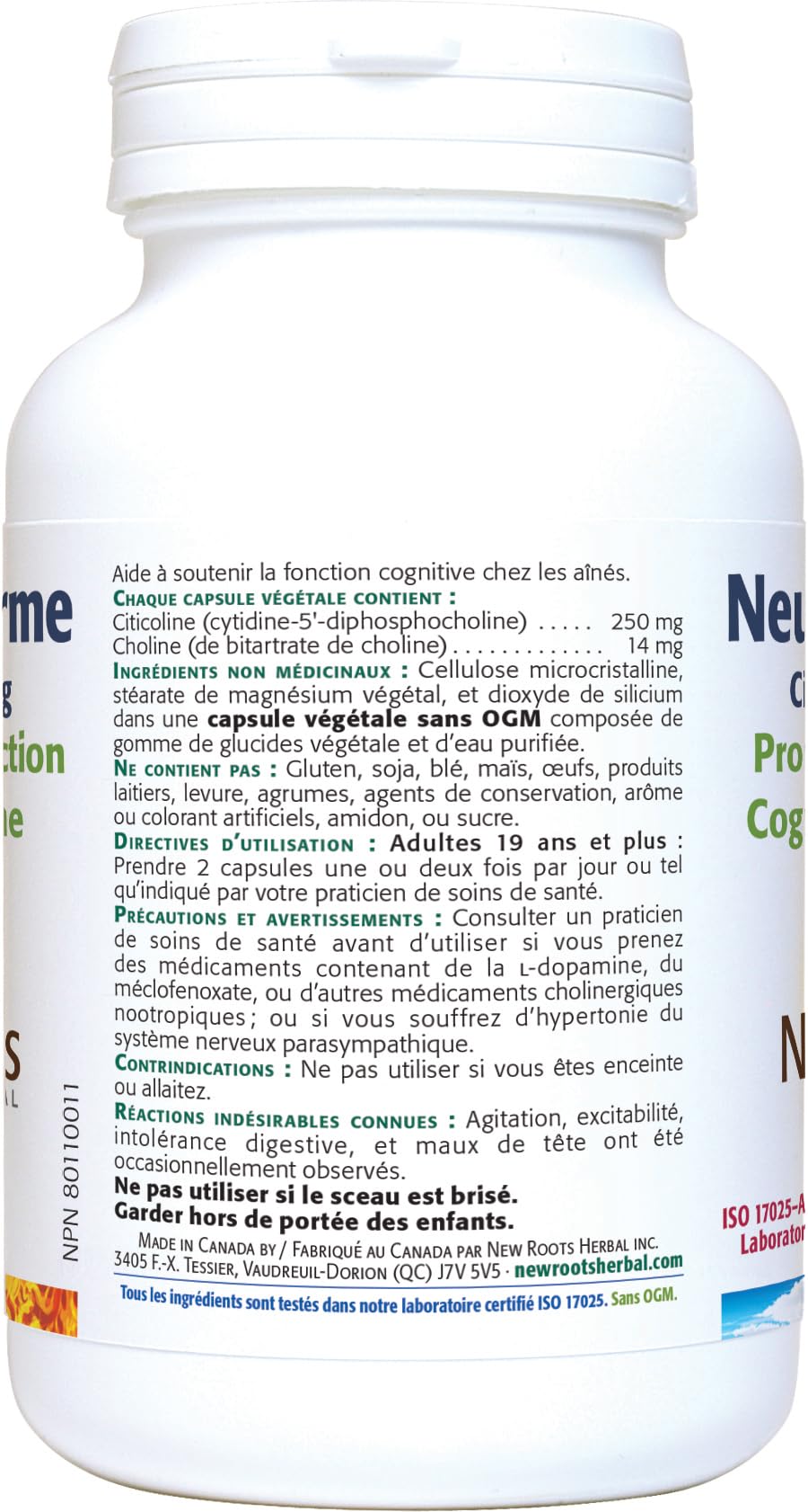 New Roots Herbal Neuro Perform, Citicoline 250 mg, Choline 14 mg, 60 gélules – Phosphatidylcholine, CDP Choline – Soutient les fonctions cognitives et la santé du cerveau, supplément idéal de choline pour la grossesse