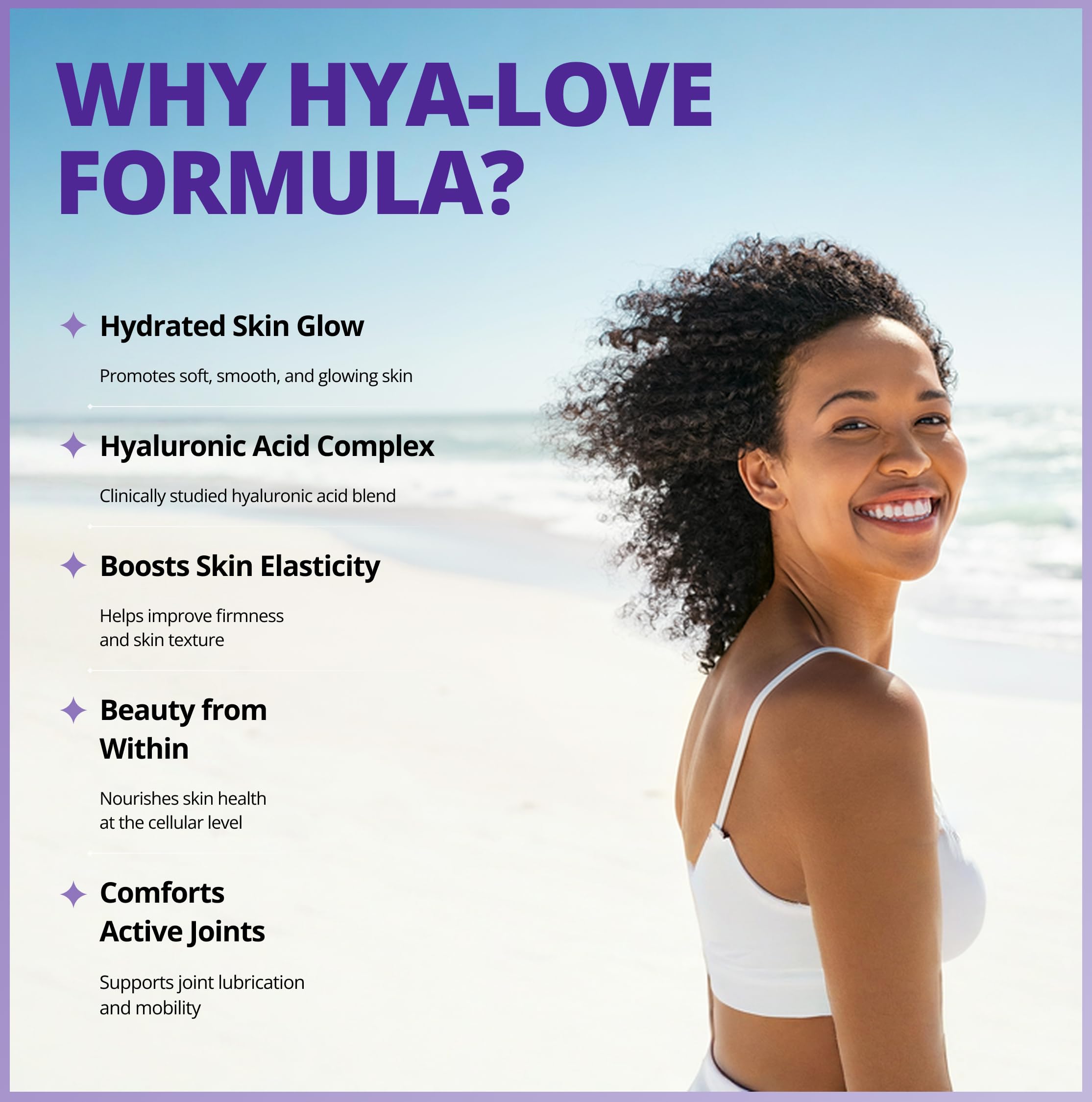 CanPrev - Hya Love Hyaluronate pour l'hydratation et la beauté, 60 V-Caps, 30 jours de traitement - Aide à la formation de collagène - Aide à maintenir la santé des cheveux, des ongles, des muqueuses et l'hydratation de la peau