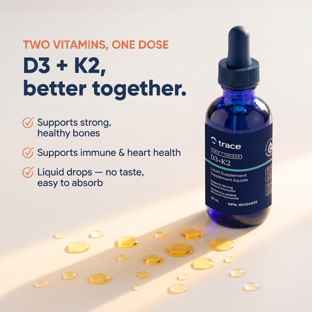 Trace Minerals Vitamin D3 K2 Liquid Drops 2500 IU for Adults, 2 Fl Oz