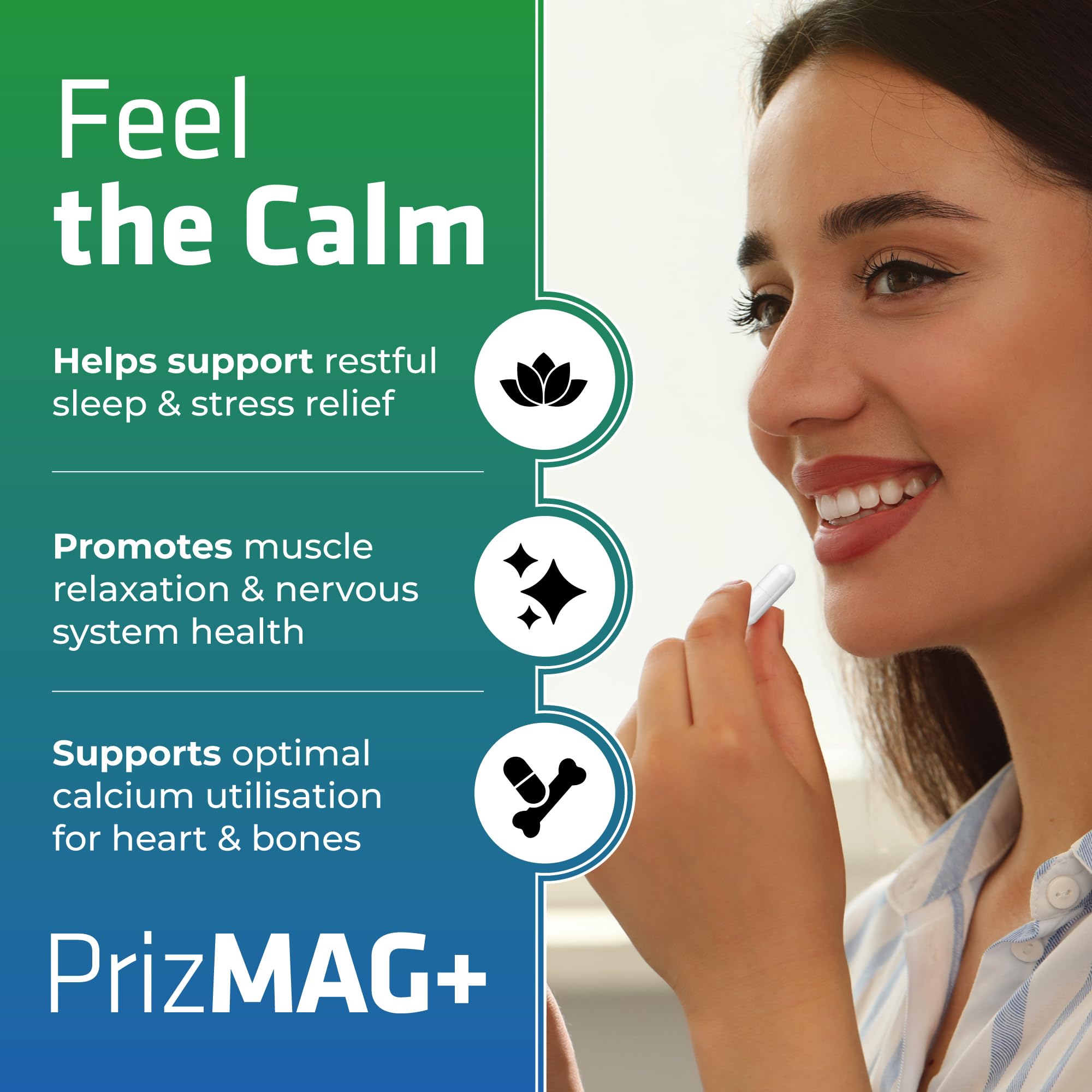 PrizMAG Magnesium Bisglycinate - Chelated Form for High Absorption, with Added Vitamin D3 & K2, Capsules for Bone & Muscle Support - No Fillers or GMOs | Made in Canada