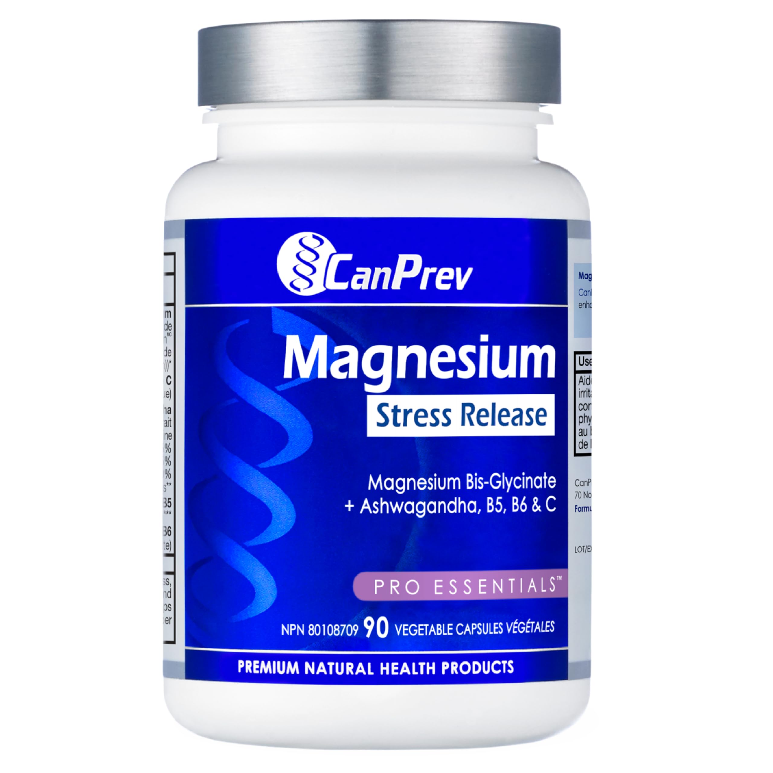 CanPrev Bisglycinate de magnésium + Ashwagandha, 90 capsules, 30 jours – Supplément de capsules de vitamines B5, B6 et C – Idéal pour retrouver le calme mental, réduire l'irritabilité et améliorer la concentration – Végétalien et sans OGM