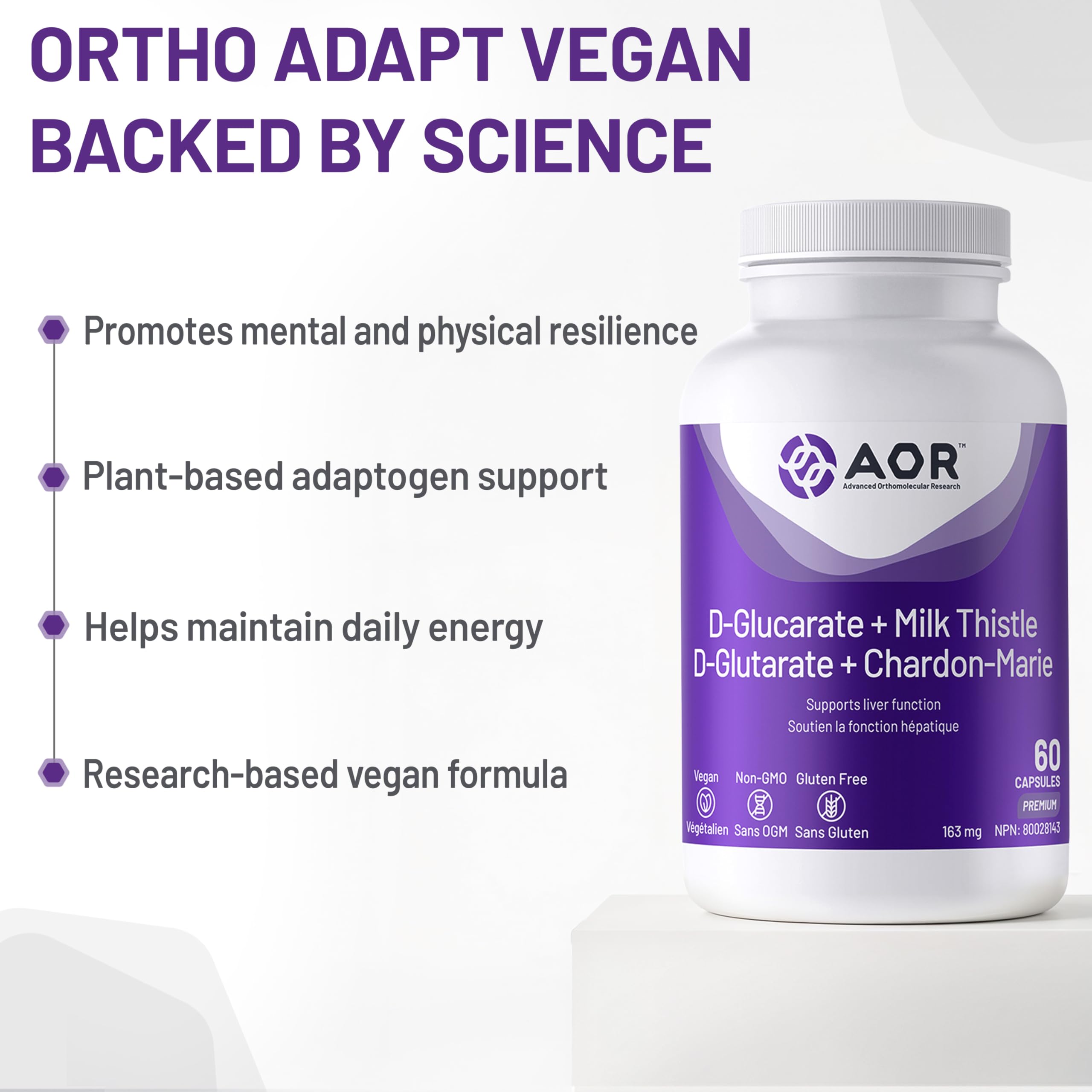 AOR Calcium D-Glucarate + Chardon Marie, 60 gélules pour 30 jours – Formule Santé du Foie – Végétalien, Sans OGM et Sans Gluten – Extrait de Chardon Marie pour l'Équilibre Hormonal – Idéal pour les Programmes de Détoxification
