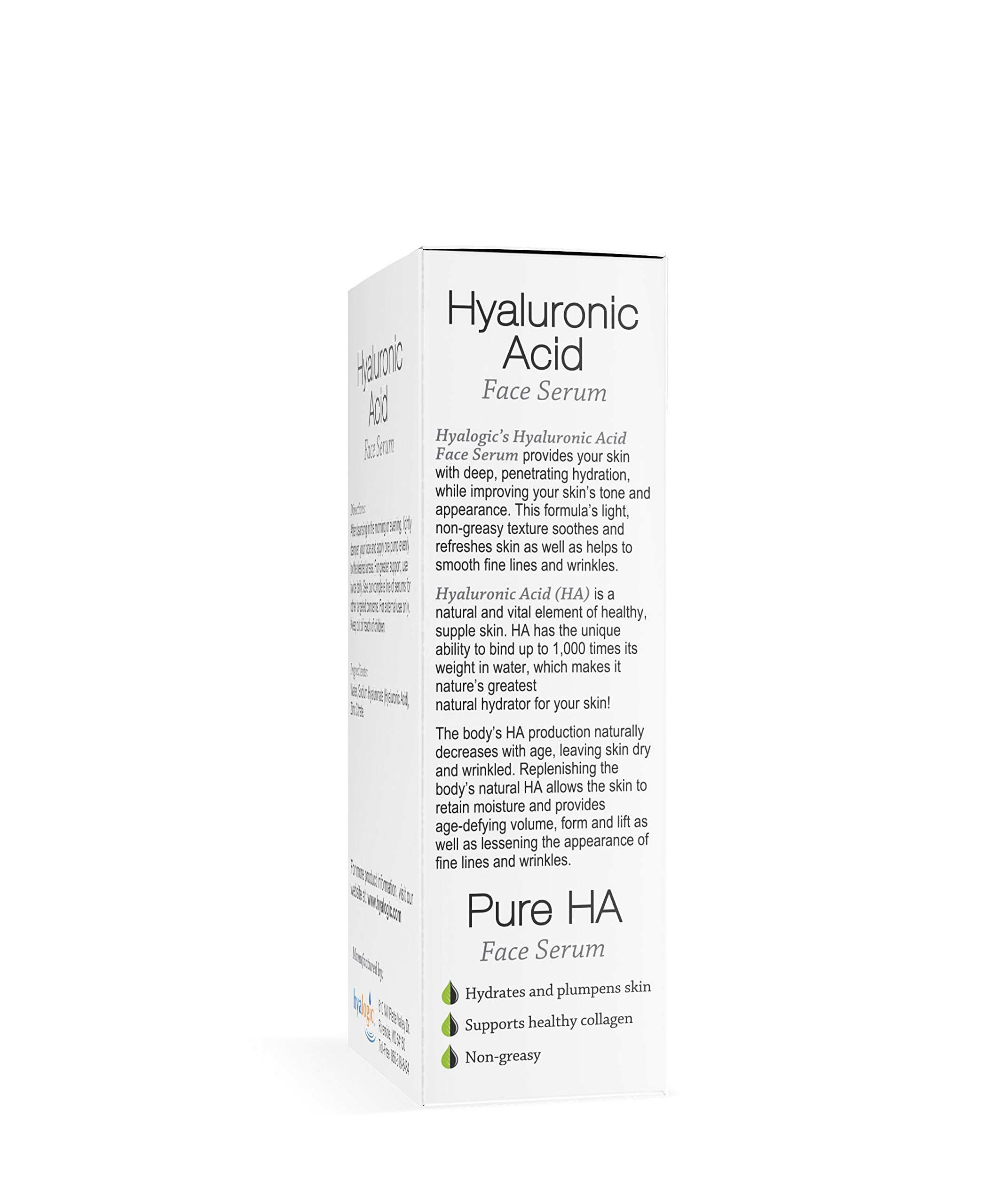 Sérum pur à l'acide hyaluronique pour le visage - Sérum naturel à l'AH de Hyalogic, formule non grasse et sans parfum