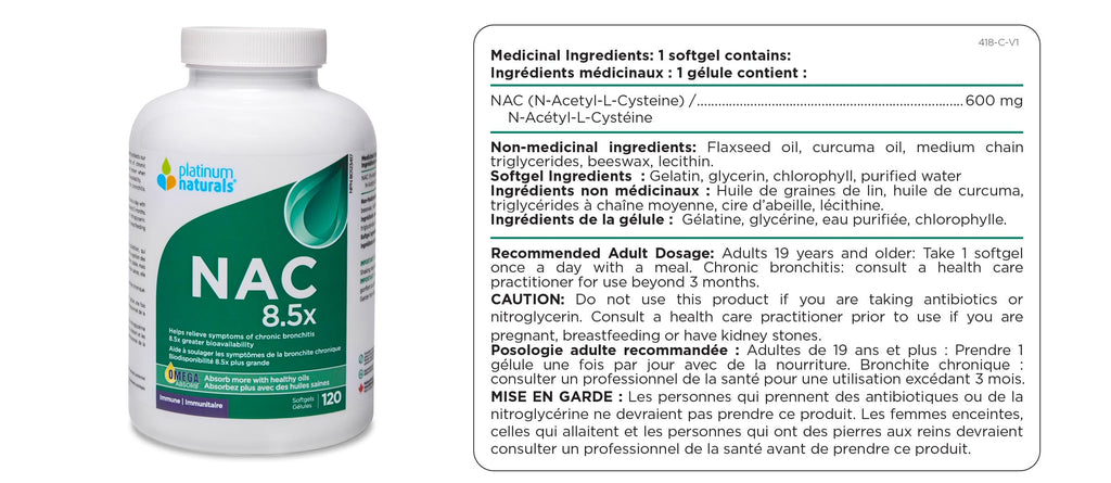 Platinum Naturals NAC 8.5x 600mg, 120 Softgels - Enhanced N-Acetyl-L-Cysteine Formula - Pure NAC Supplement, Maintaining Antioxidant Levels - Supports Immune System and Liver Functions