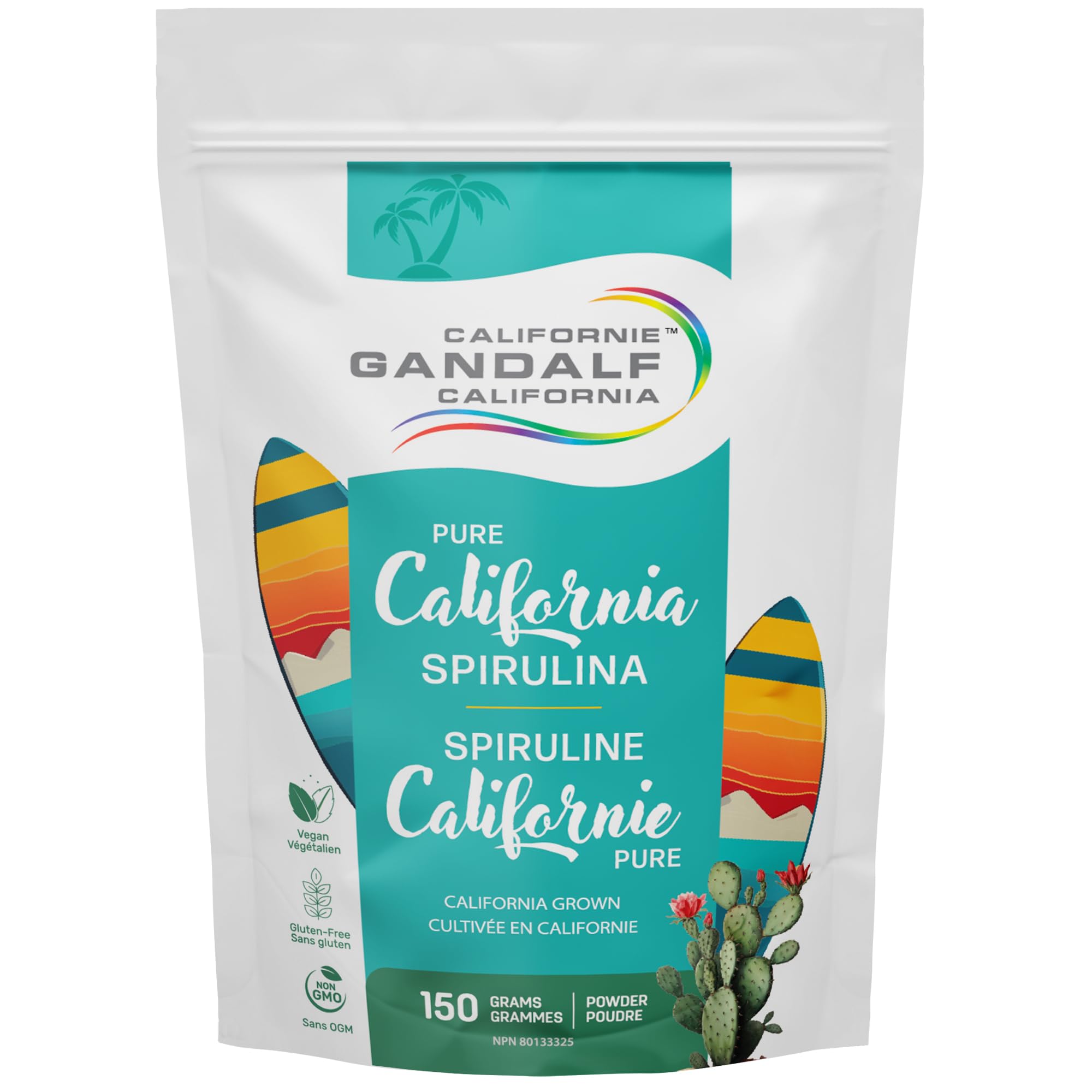Gandalf California Pure Spirulina Powder 150g, 30 Servings, Organic Blue-Green Algae, Vegan, Non-GMO, Cultivated in California, Packed with Essential Amino Acids, Iron & Vitamins, Smooth & Easy to Use