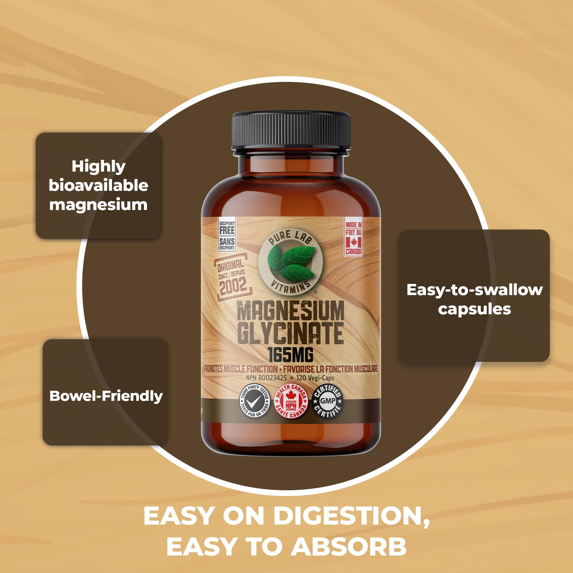 Pure Lab Vitamins | Magnesium Glycinate 165mg | Vegan, Gluten free, Sugar free, Soy free