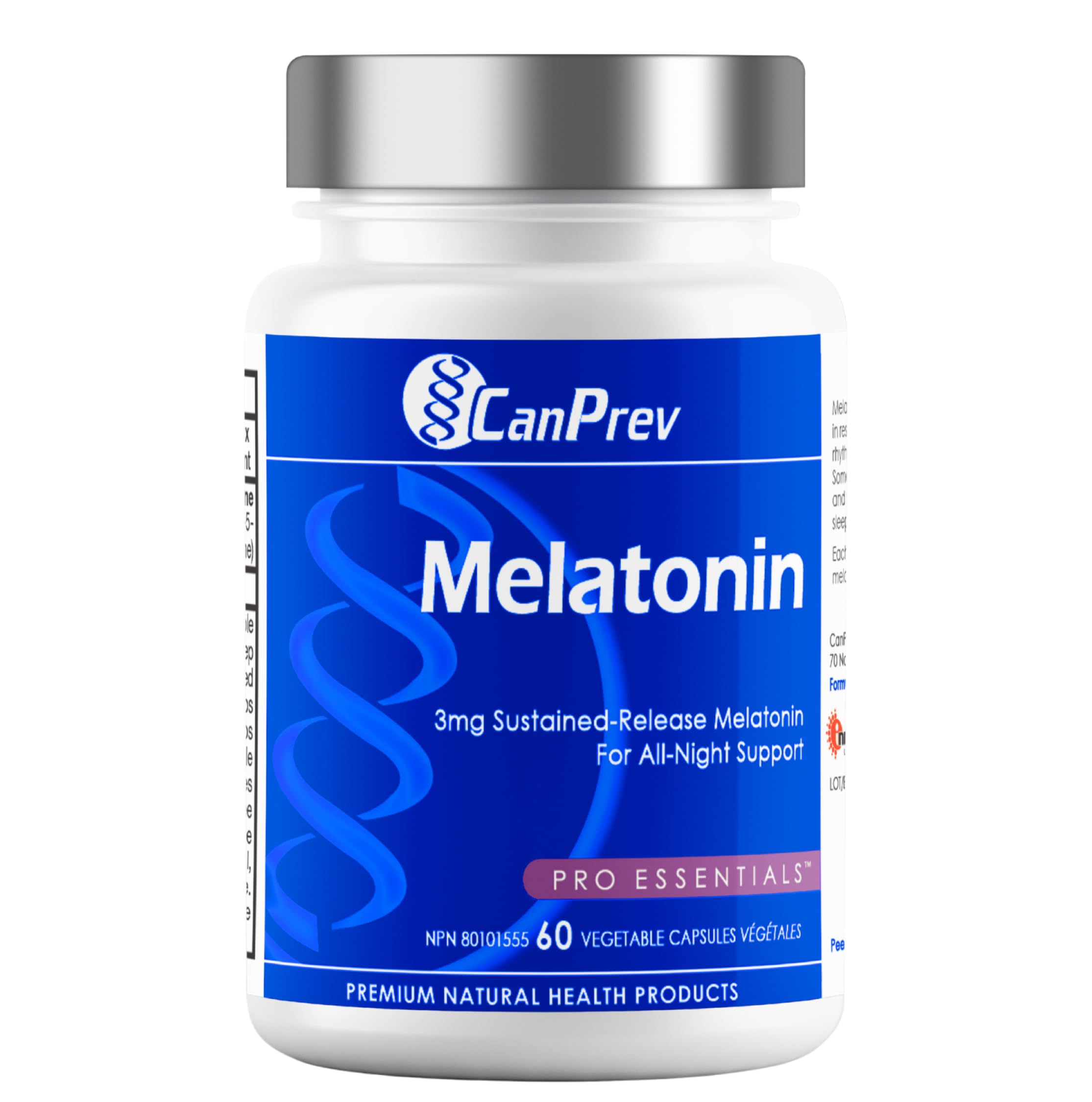 CanPrev Pure Melatonin 3 mg Sustained-Release, 60 Vegan Caps 60-Day Supply - Supports Restful & Extended Sleep Management, Travel Adjustments & Natural Sleep Rhythm - Melatonin Supplement for Adults