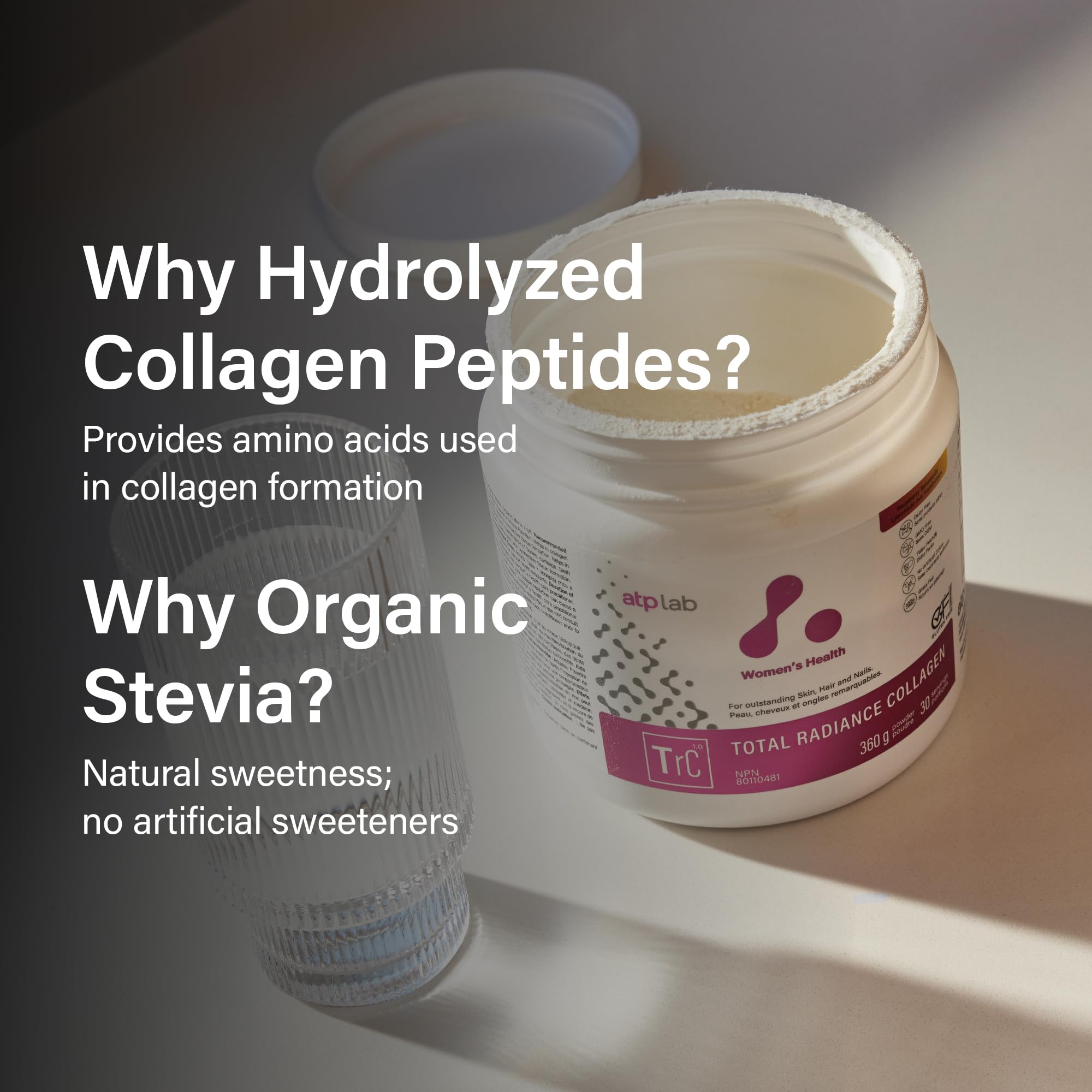 ATP LAB - Total Radiance Collagène 360g - Poudre de protéines de collagène pour femmes - Pour la peau, les cheveux et les ongles - Suppléments de collagène pour femmes