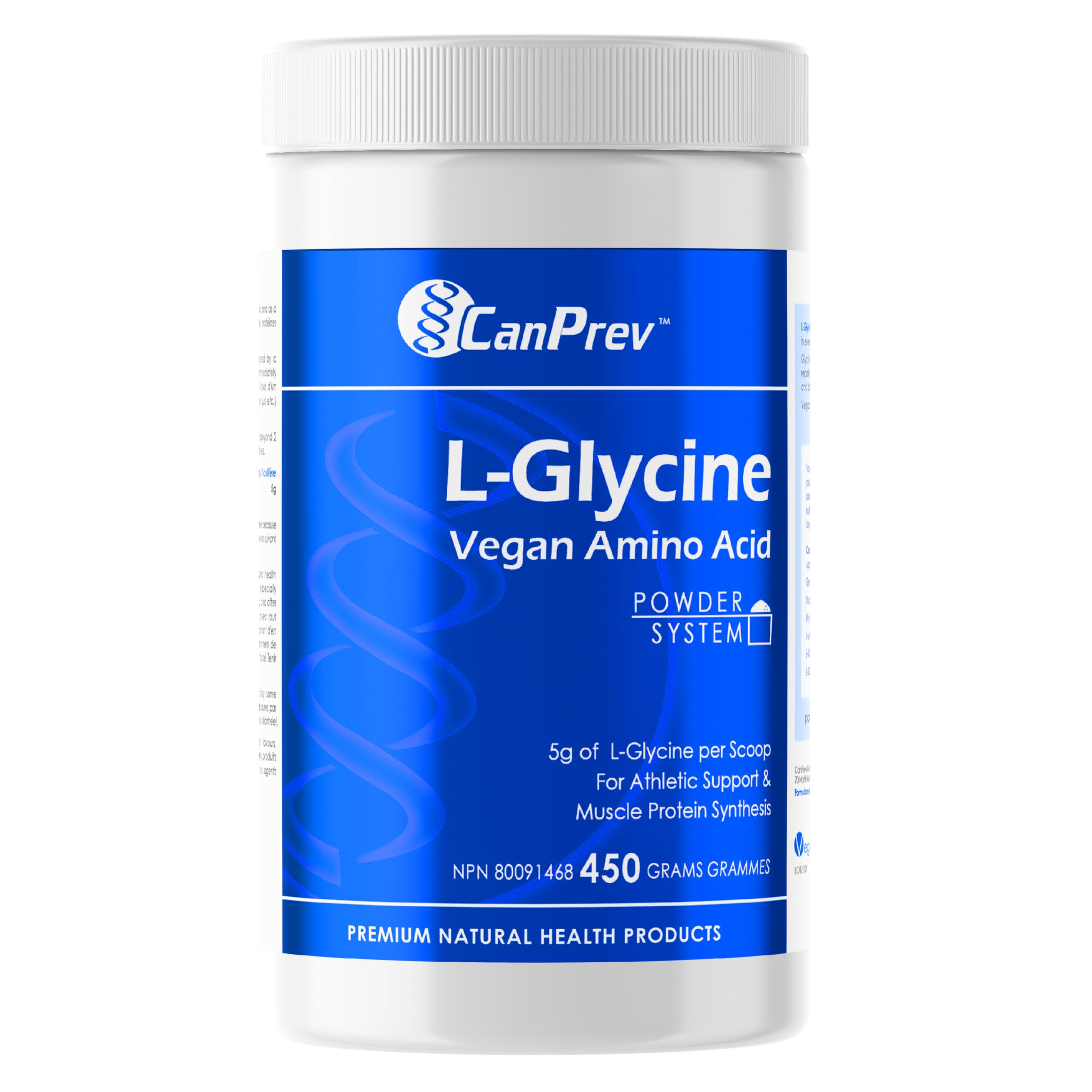 CanPrev L-Glycine poudre d'acides aminés végétalienne 450g 90 portions - 5g de L-Glycine par mesure, favorise la récupération et la performance sportive, promeut le rajeunissement, supplément de glycine pour la relaxation et le soutien cérébral