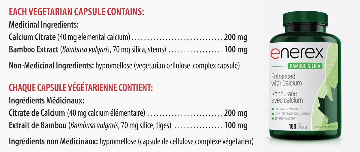 Enerex Bamboo Silica ‚Ä¢ 10x More Silica, Premium Bone, Skin, Hair and Nail formulation, 180 Veg Capsules