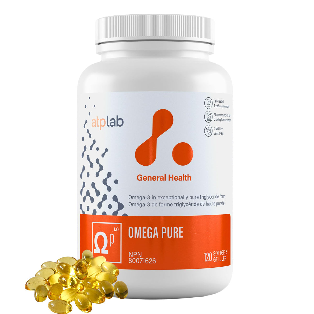 atplab Omega Pure Omega 3 Fish Oil, 400 mg EPA & 200 mg DHA, 120 Capsules
