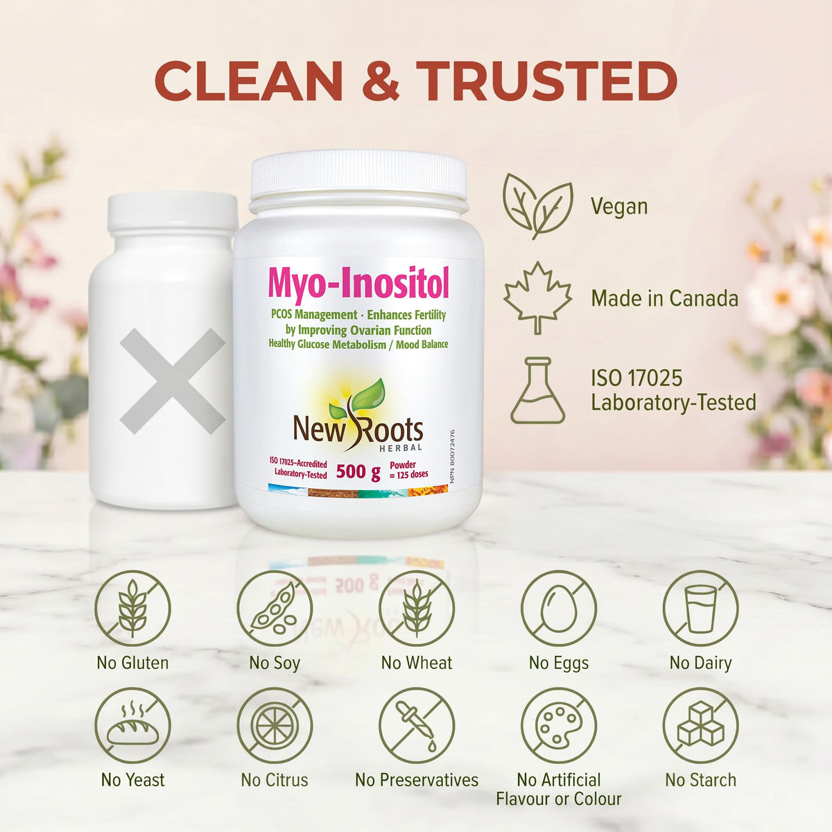 New Roots Herbal Myo Inositol for Women, Cycle Support, 4g per Scoop, 500g