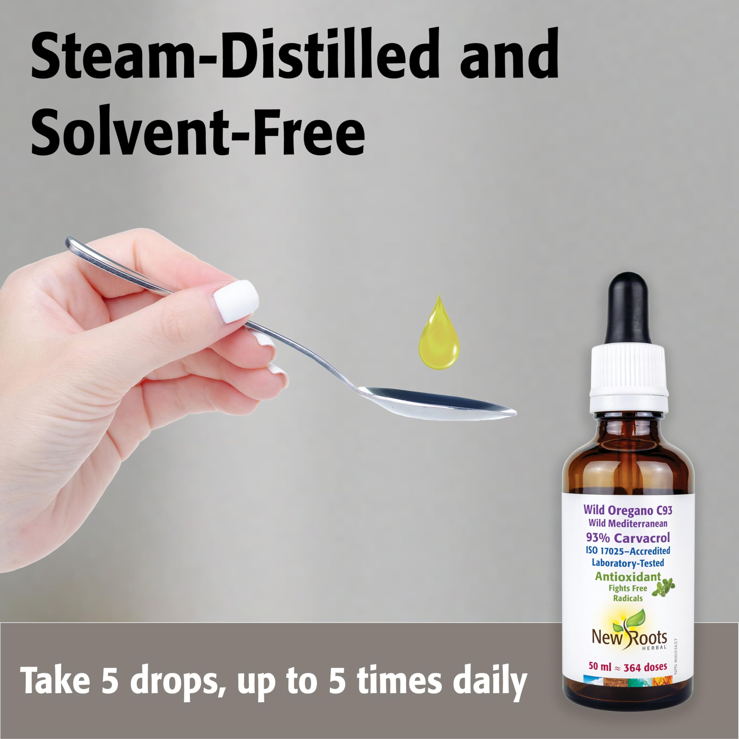New Roots Herbal - Wild Oregano C93, 15ml Liquid Drops 109-Servings - Wild Mediterranean 93% Carvacrol - Organic Olive Oil Blend - Steam-Distilled, Wild-Crafted Oregano Oil from Origanum Minutiflorum