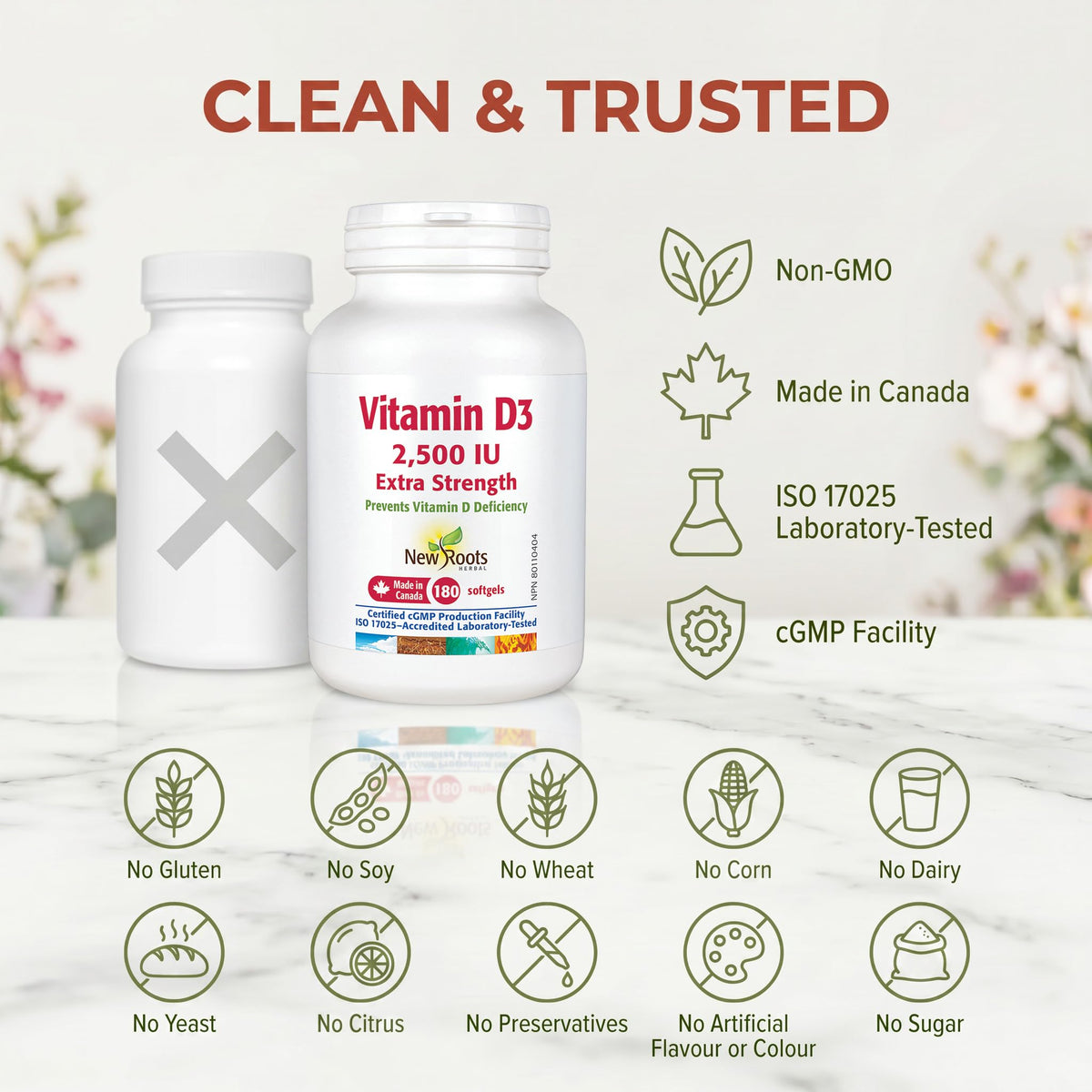 New Roots Herbal - Vitamin D3 2500 IU Extra Strength Softgels