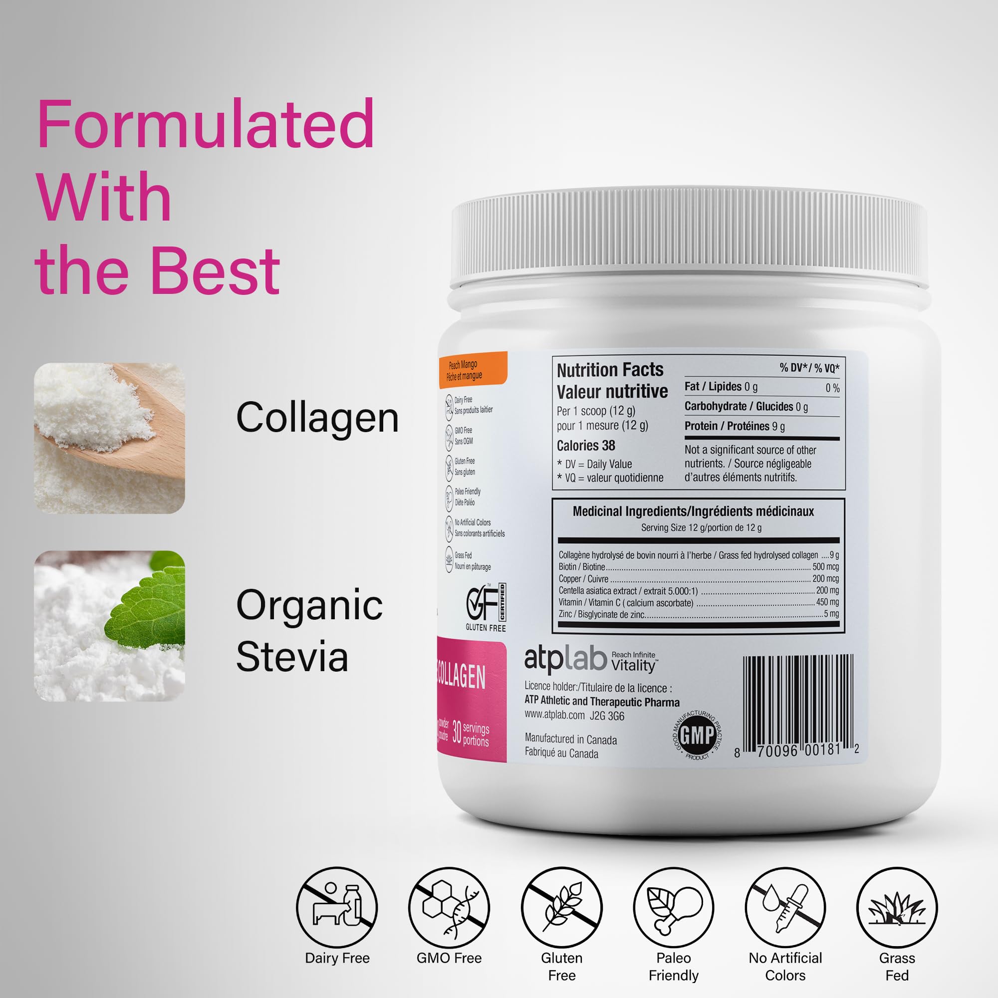 ATP LAB - Total Radiance Collagène 360g - Poudre de protéines de collagène pour femmes - Pour la peau, les cheveux et les ongles - Suppléments de collagène pour femmes