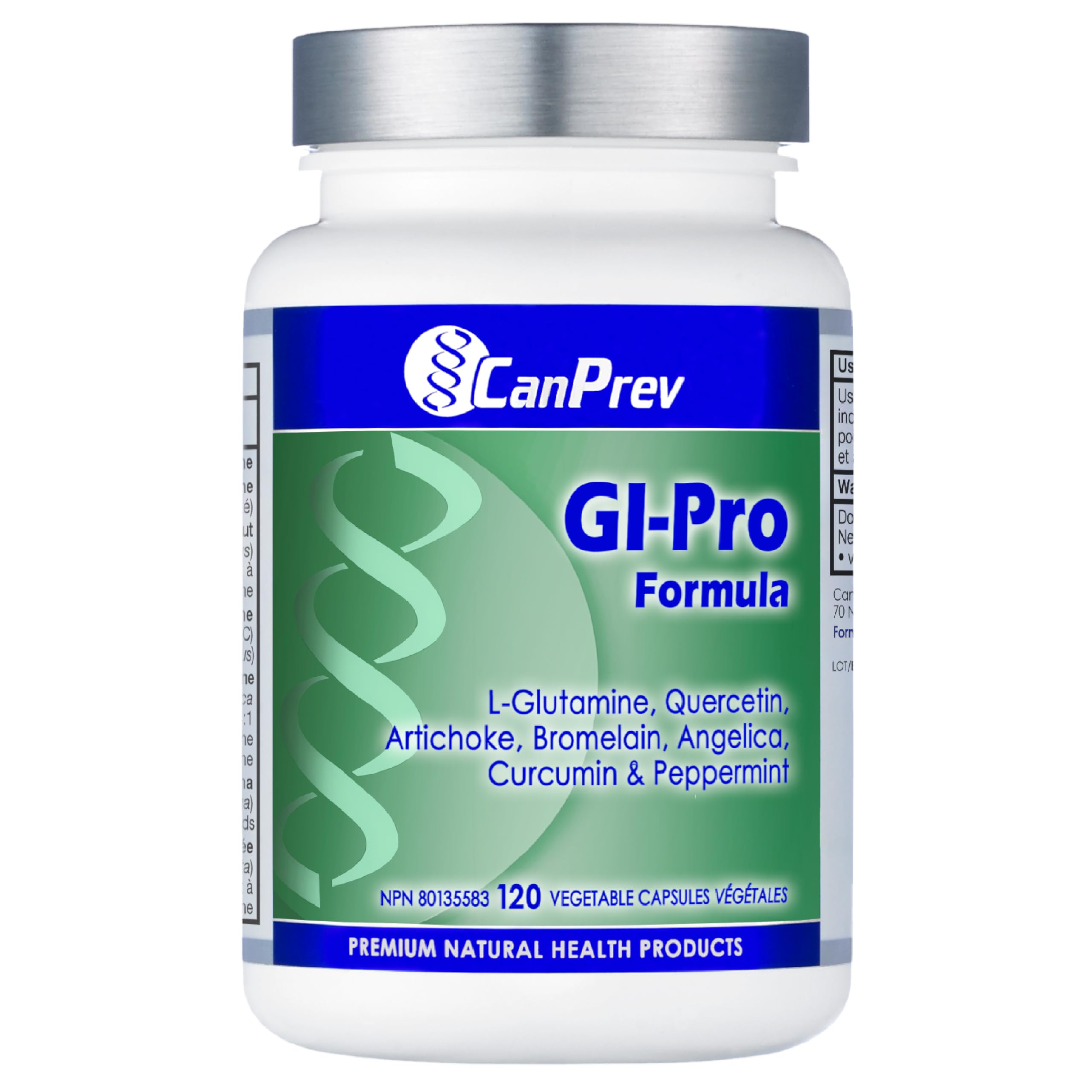 CanPrev GI Pro Formula, 120 Vegan V-Capsules with L-Glutamine, Quercetin, Artichoke, Angelica, Bromelain, Curcumin and Peppermint - Supports Digestive Comfort & Overall Gut Wellness
