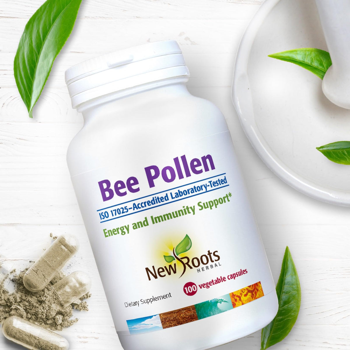 New Roots Herbal Bee Pollen Capsules, 500 mg, 100 Capsules, 50-Day Supply