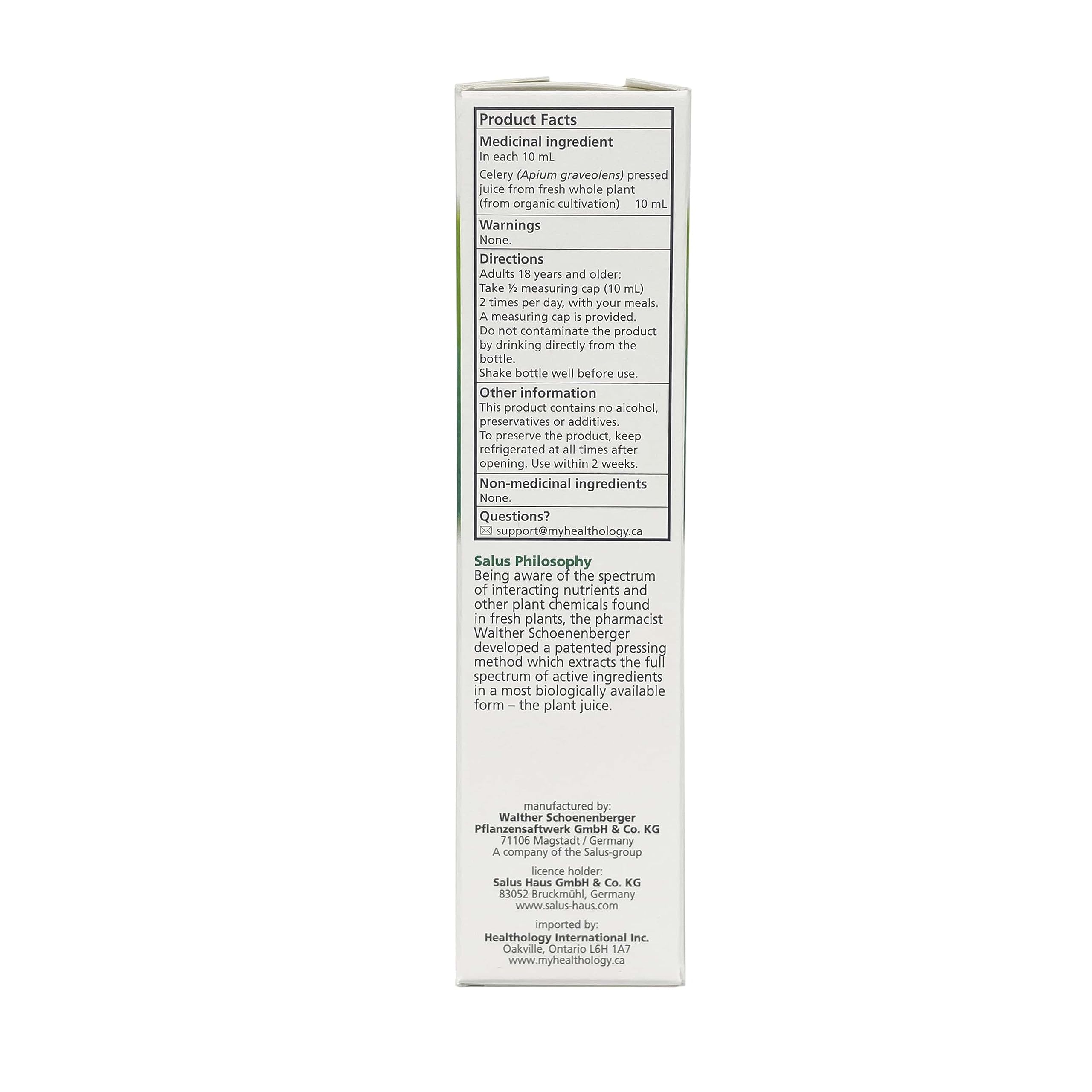 Jus de Céleri Frais 200 ml Salus | Complément Alimentaire & Superaliment pour une Digestion Améliorée & une Protection Cellulaire | Puissant Antioxydant | Contient des Caroténoïdes, des Polyphénols, des Flavonoïdes et des Phytostérols