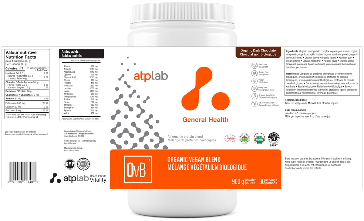 atplab Organic Vegan Blend Chocolate Plant Based Protein Powder, 900g
