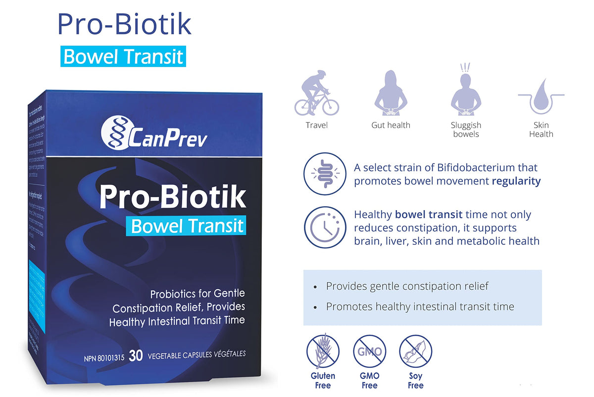 CanPrev Pro-Biotik Bowel Transit Probiotic, GMO Free, 30 Day Supply
