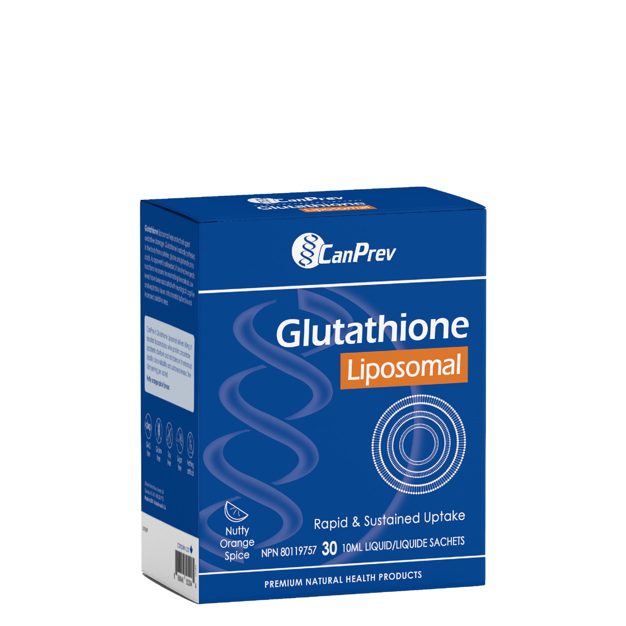 CanPrev Liposomal Glutathione Liquid Supplement, 30 Sachets 30-Day Supply - Nutty Orange Spice Flavor - L Glutathione for Antioxidant and Liver Support - Efficient Absorption - No Artificial Flavors