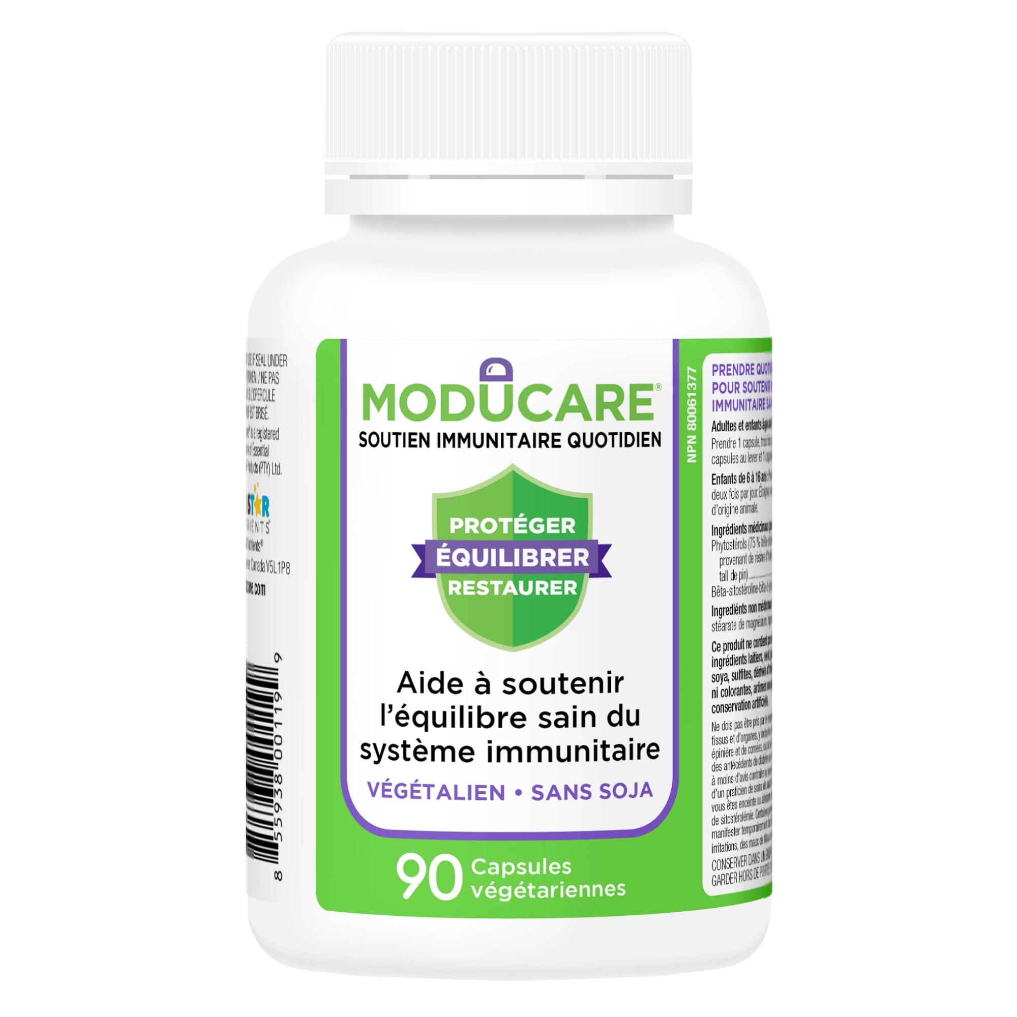 Moducare Daily Immune Support Supplement, 90 Veggie Capsules 30-Day Supply - Vegan - Soy Free - Balanced Immune Booster for Kids & Adults, Plant Sterols for Optimal Well-being
