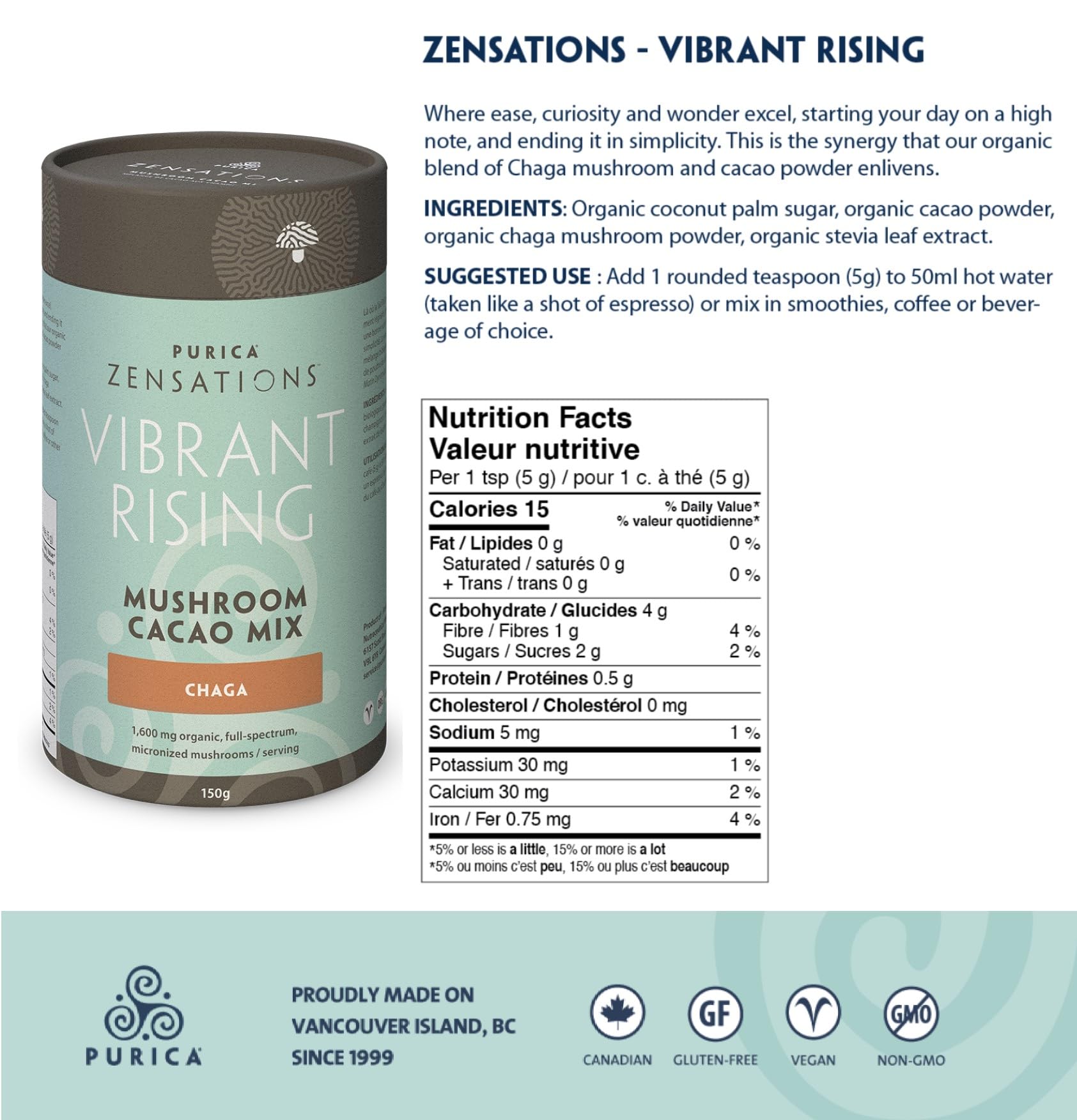 PURICA - Boisson cacao au champignon Reishi rouge Zensations - 150 g