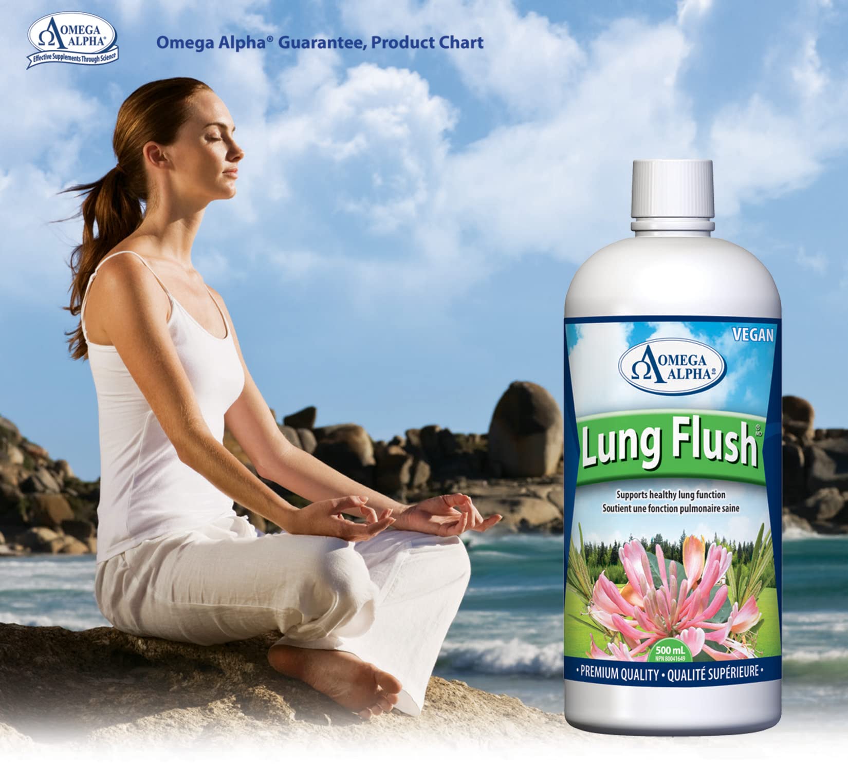 Omega Alpha Lung Flush, supplément liquide à base de plantes pour la santé respiratoire, le nettoyage des voies respiratoires et le fonctionnement sain des poumons, 500 ml, 33 jours d'approvisionnement, végétalien