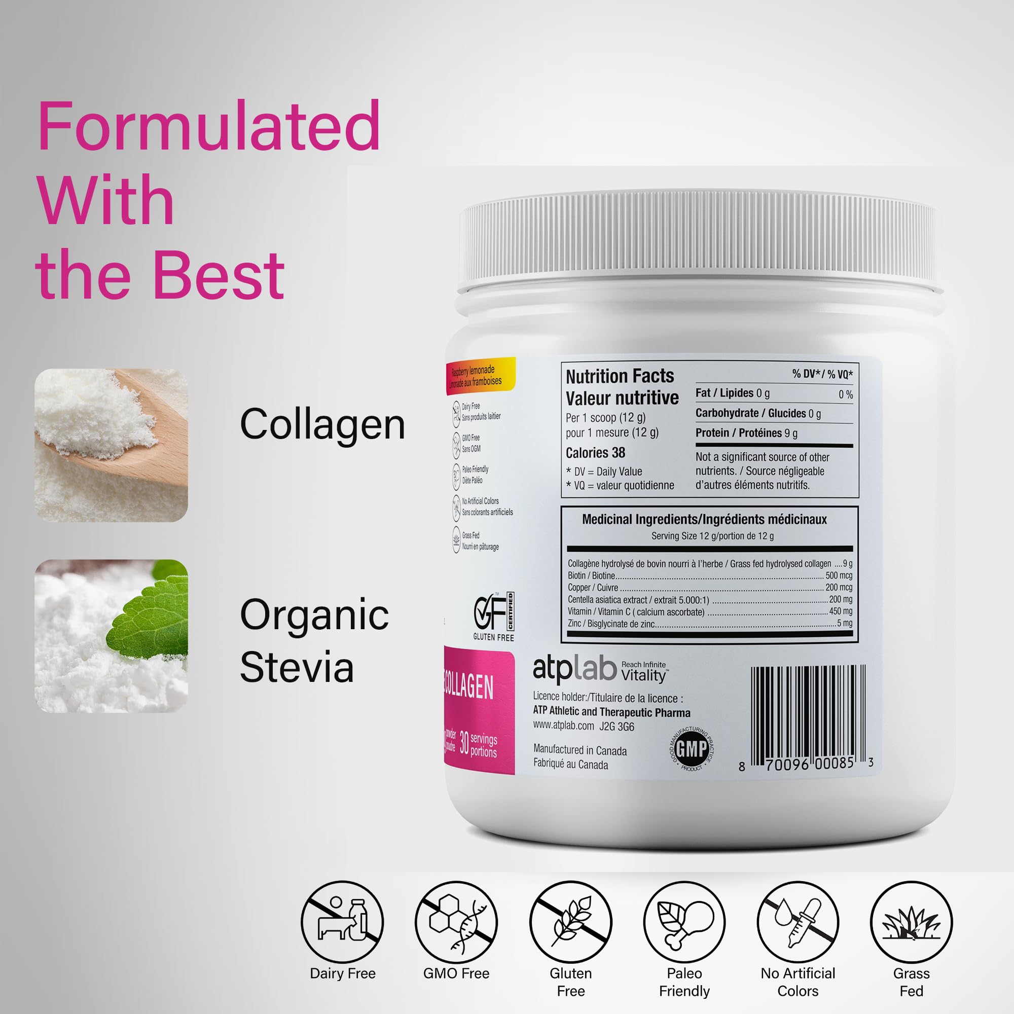 ATP LAB - Total Radiance Collagène 360g - Poudre de protéines de collagène pour femmes - Pour la peau, les cheveux et les ongles - Suppléments de collagène pour femmes