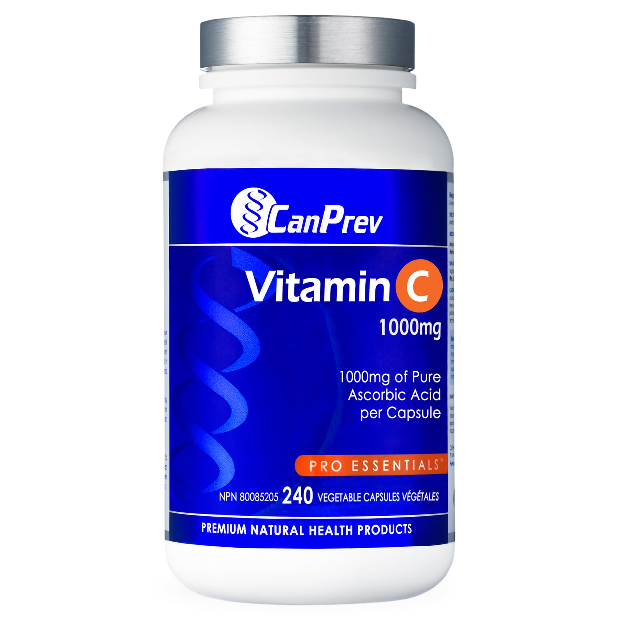 CanPrev Vitamin C 1000mg 240 Veg Caps 240-Day Supply, Daily Antioxidant Support, Helps Maintain Strong Bones, Teeth & Gum, Pure Ascorbic Acid, Gentle on Digestion - Vegan, Gluten, Dairy and Soy Free