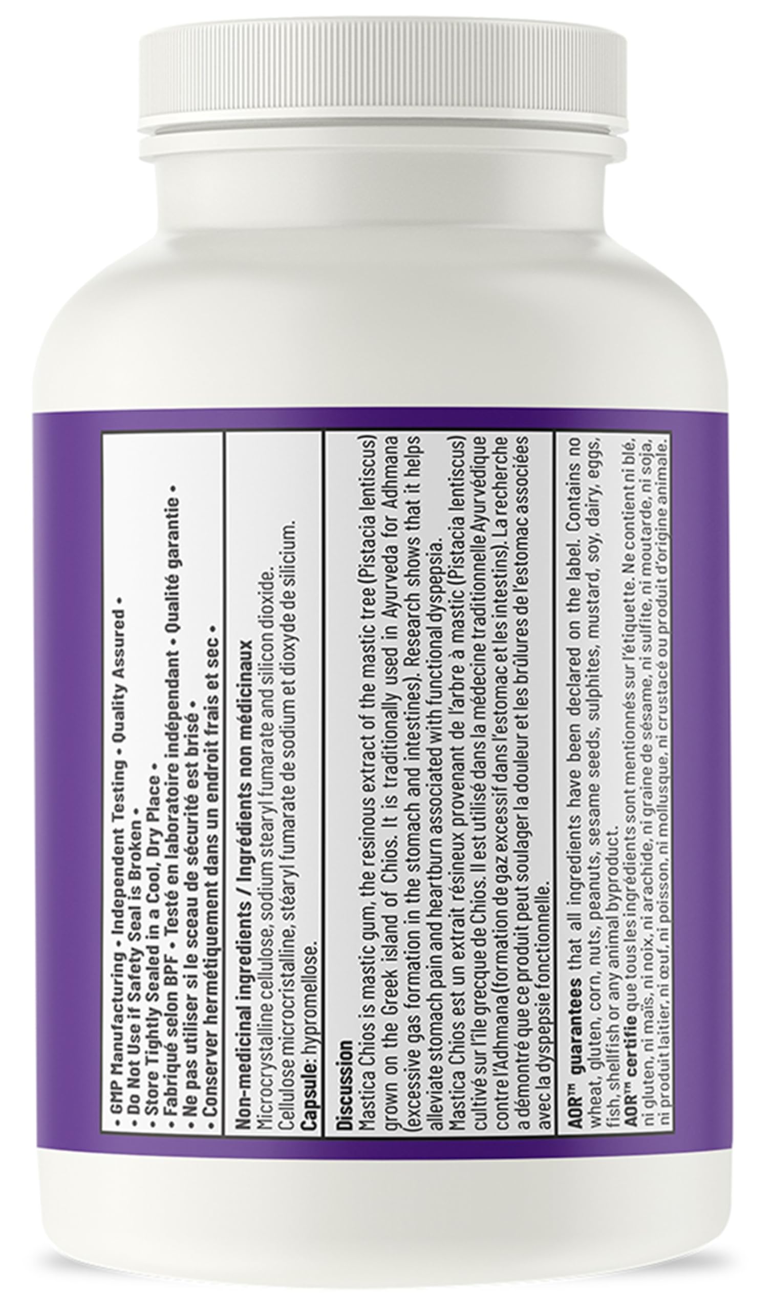 AOR Mastica Chios Gélules Végétaliennes 400 mg, 120 Comprimés, Approvisionnement de 40 Jours – Gomme de Mastic Pure de l'Arbre à Pistache Grec – Soutient le Confort Digestif – Supplément de Gomme de Mastic Chios pour l'Estomac et l'Intestin