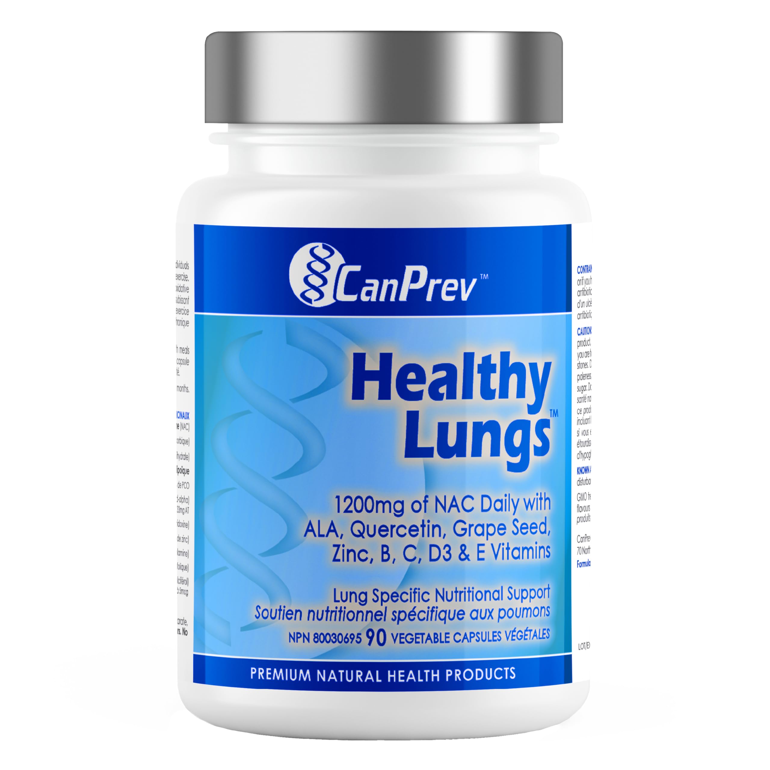 CanPrev Healthy Lungs Supplement, 90 V-Caps 30-Day Supply - Antioxidant Formula with 1200mg NAC, Vitamins E, B, C, D3, Zinc & ALA - Lung Health & Provide Nutritional Support for Environmental Wellness