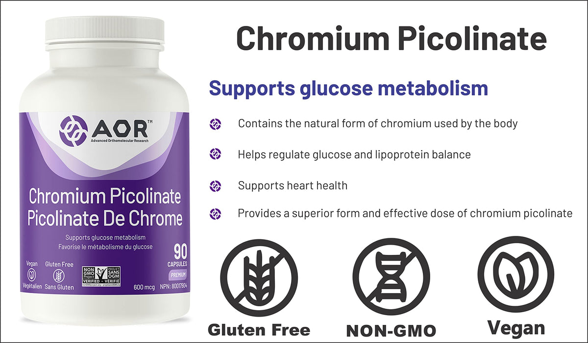 AOR Chromium Picolinate, Supports Healthy Glucose Metabolism, 90 Capsules