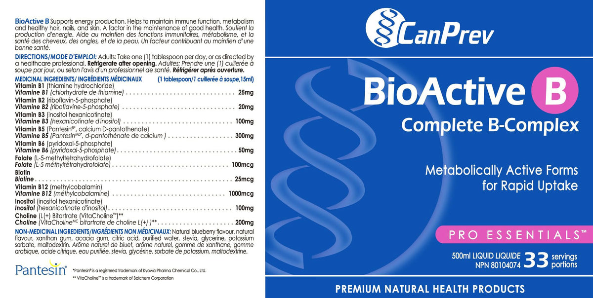 CanPrev BioActive B Complex Liquid, Blueberry, B12, 500 ml, 33 Servings