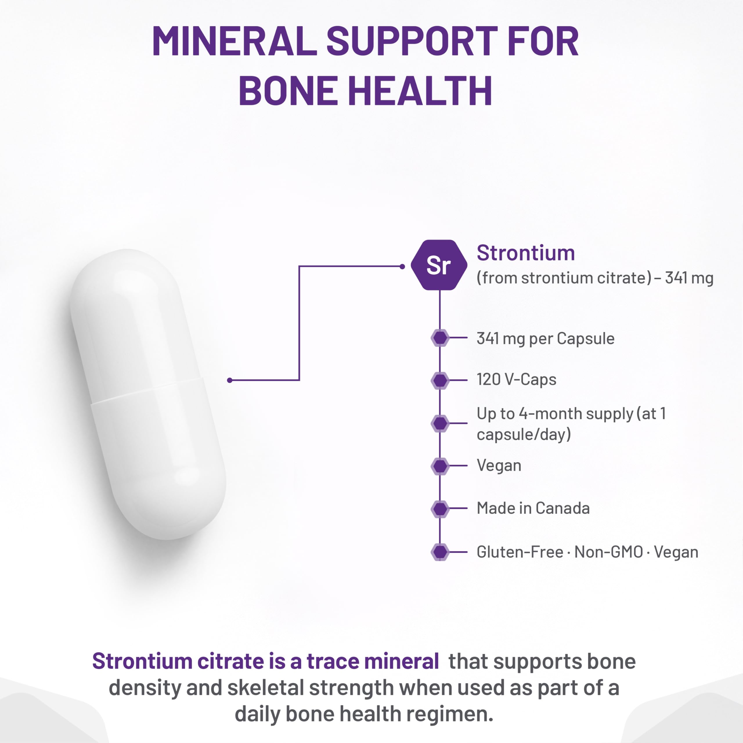 AOR - Strontium Support II 341 mg, 60 gélules - Supplément pour la guérison des fractures osseuses - Le Strontium renforce la solidité des os - Supplément de strontium - Supplément pour la santé osseuse - Citrate de strontium